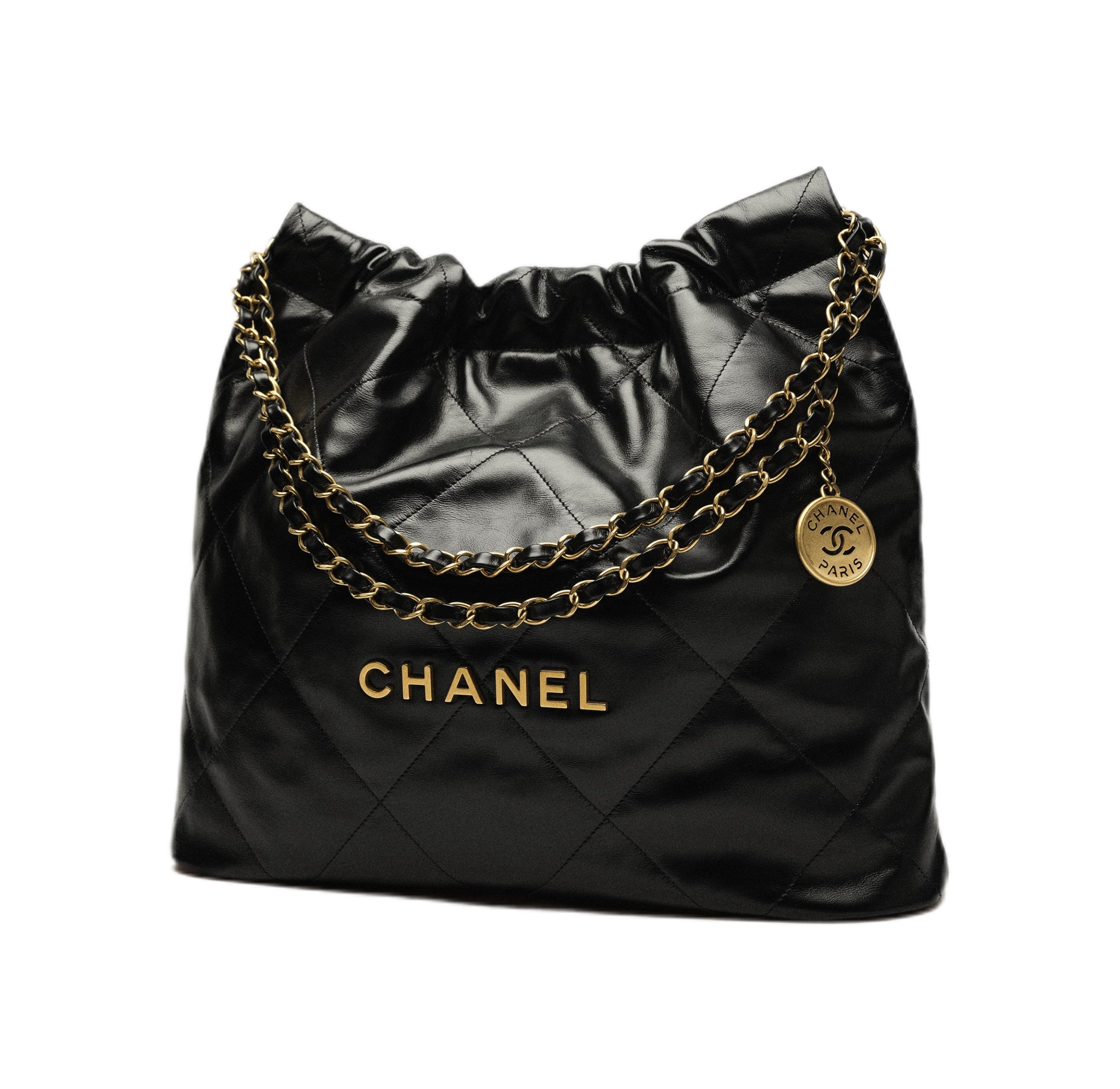 CHANEL 22 BAG Mini in Shiny Calfskin and Gold-tone Metal with Microchip (Black)