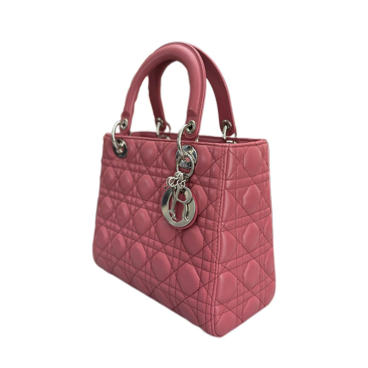 CHRISTIAN DIOR Medium Cannage Lambskin Lady Dior SHW (Pink)