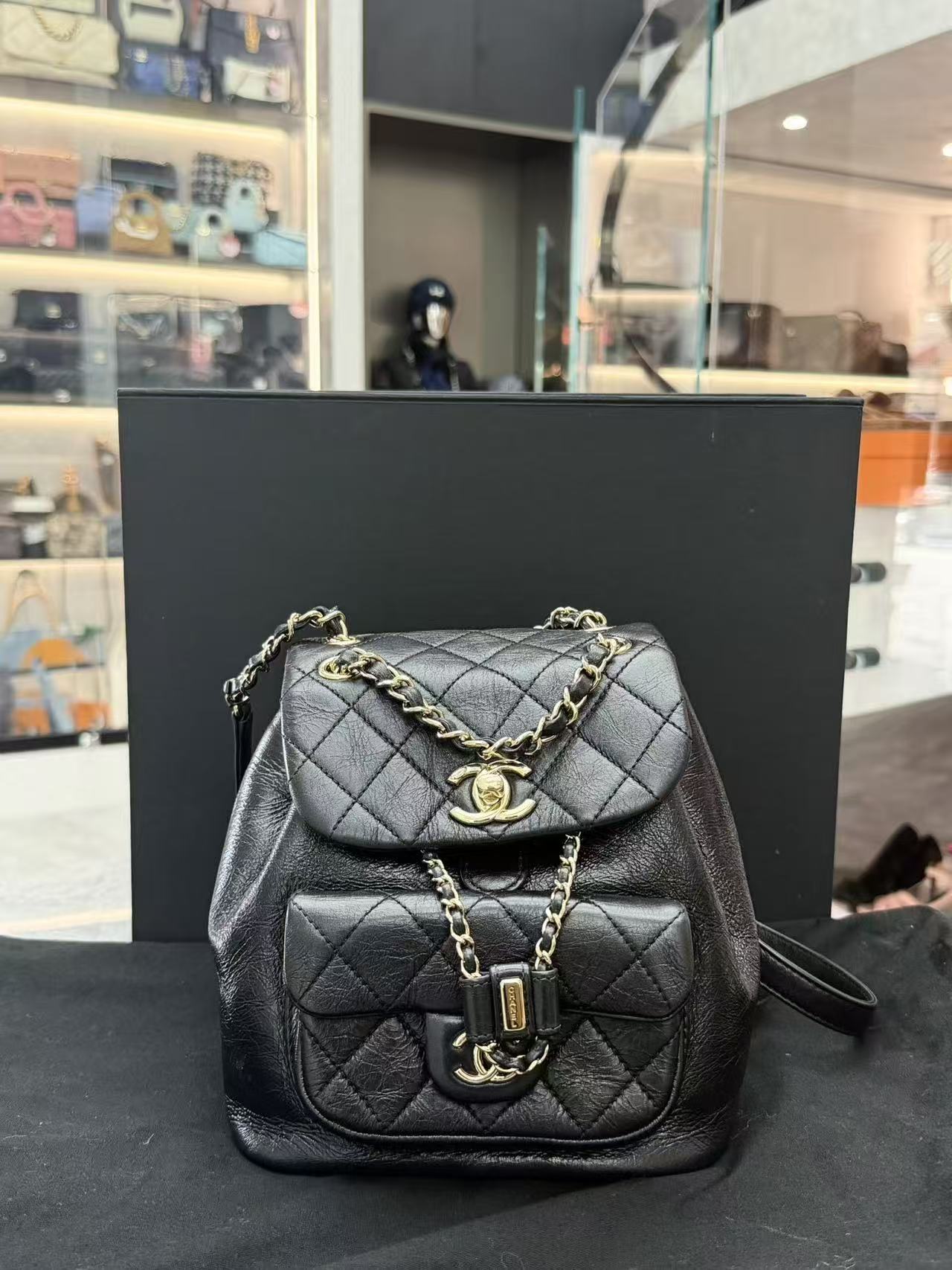 Chanel Duma backpack in black leather with gold-tone hardware