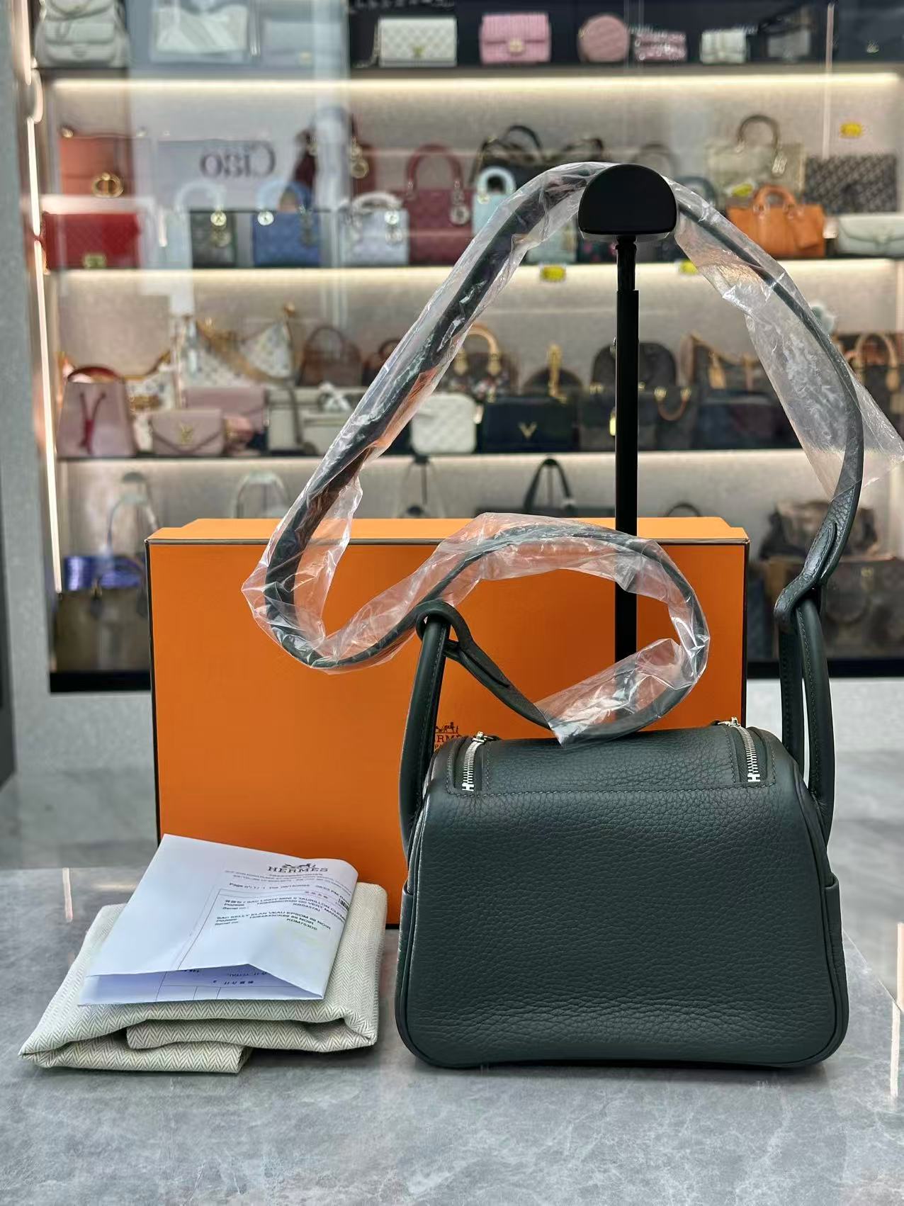 Hermes Mini Lindy Bag In Dark Green K Stamp PHW