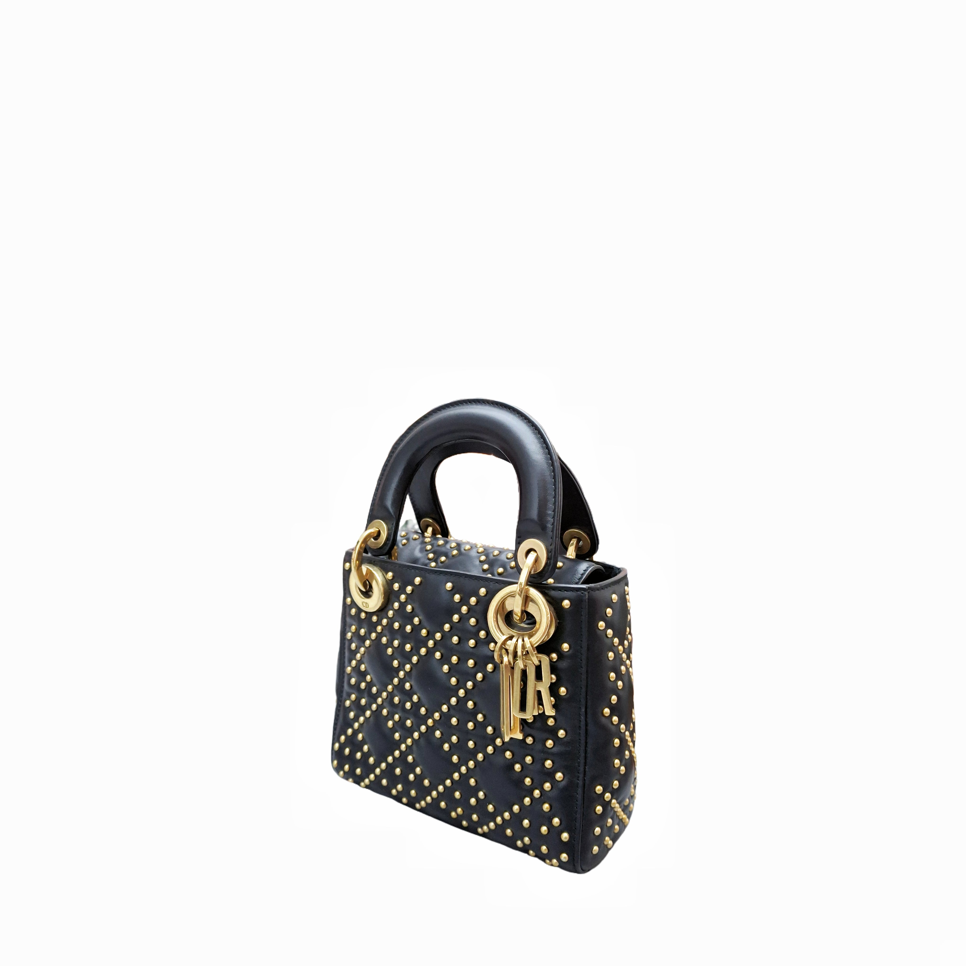 CHRISTIAN DIOR Mini Lady Bag black Cannage Lambskin and golden studded in GHW