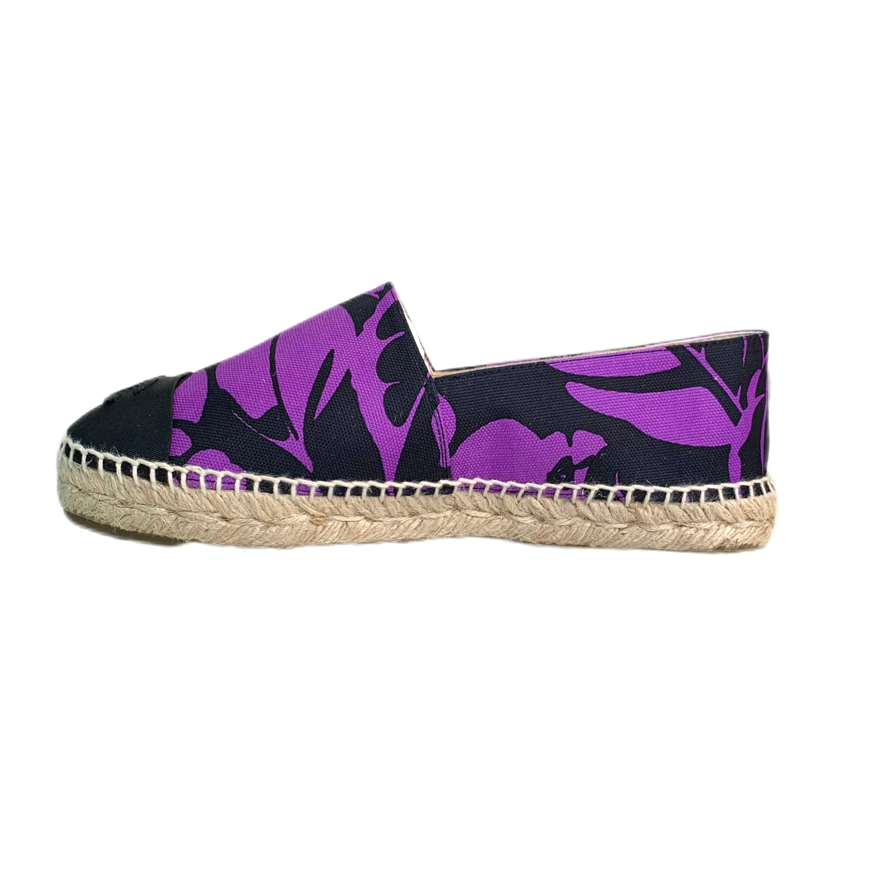 Chanel Espadrille Canvas Printed Flat Purple 38