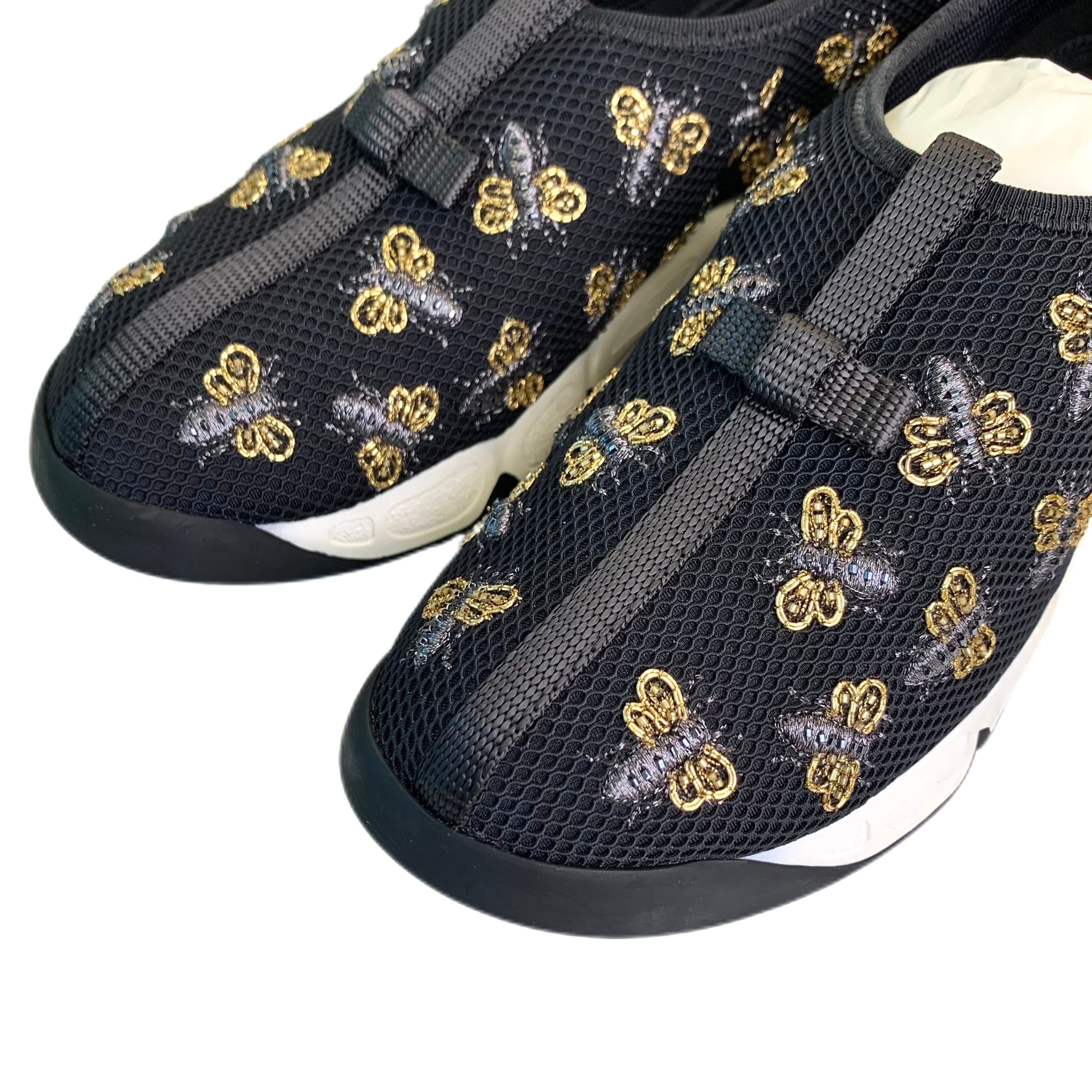 CHRISTIAN DIOR Black Bee Embroidered Sneakers 37.5