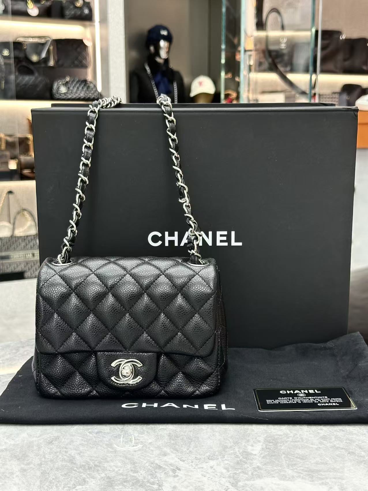 Chanel Classic Flap shoulder bag in quilted black caviar leather with silver-tone hardware