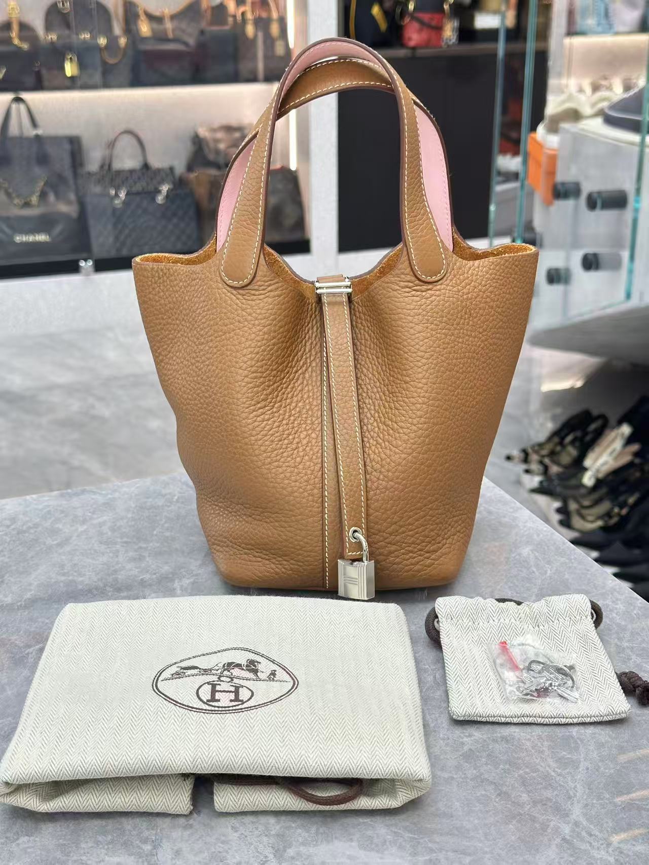Hermès Picotin 18 Lock Bag Gold & Rose Sakura PHW W Stamp