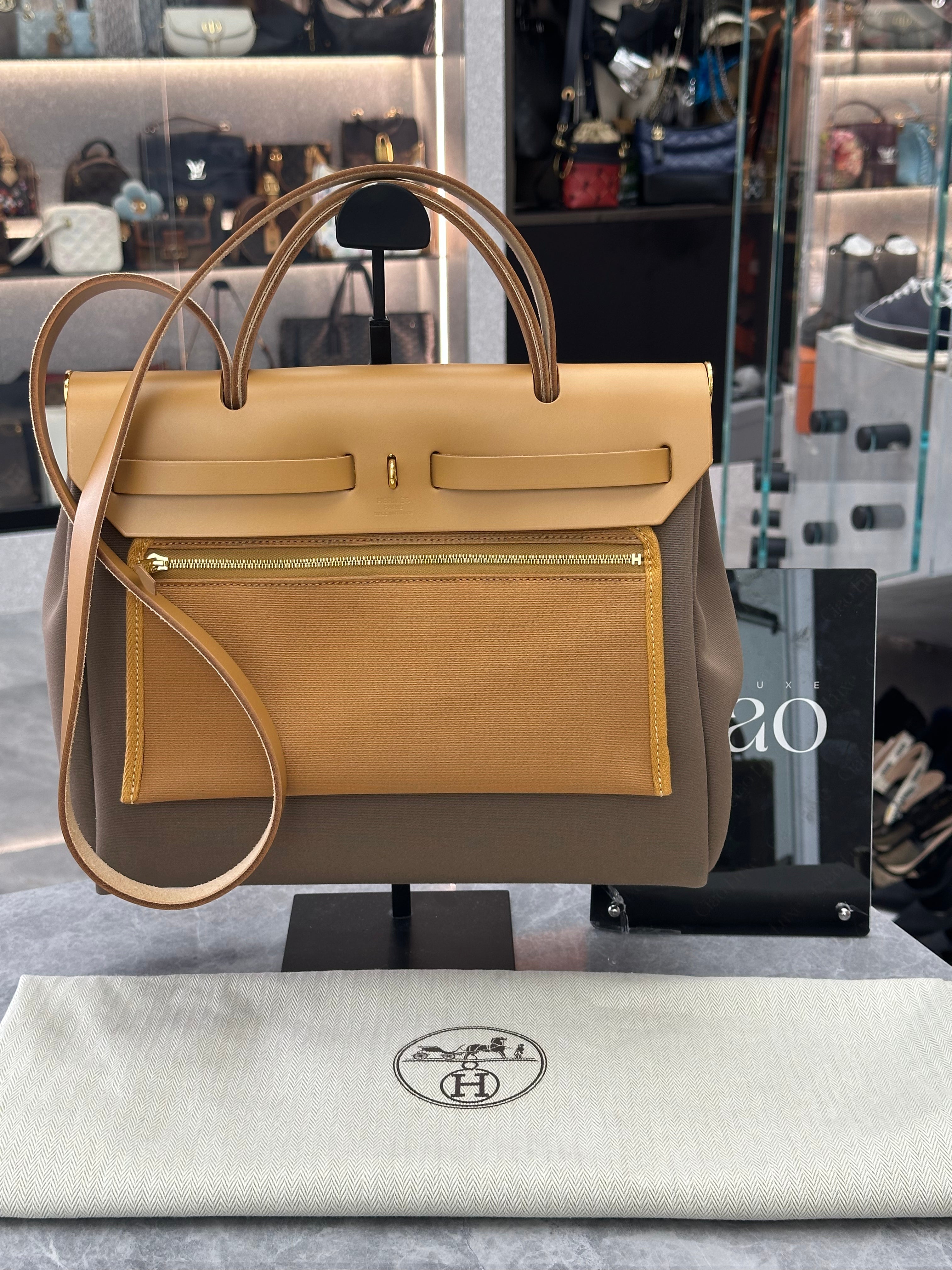 Hermès Elephant Gray with Dune Yellow Herbag Zip 31