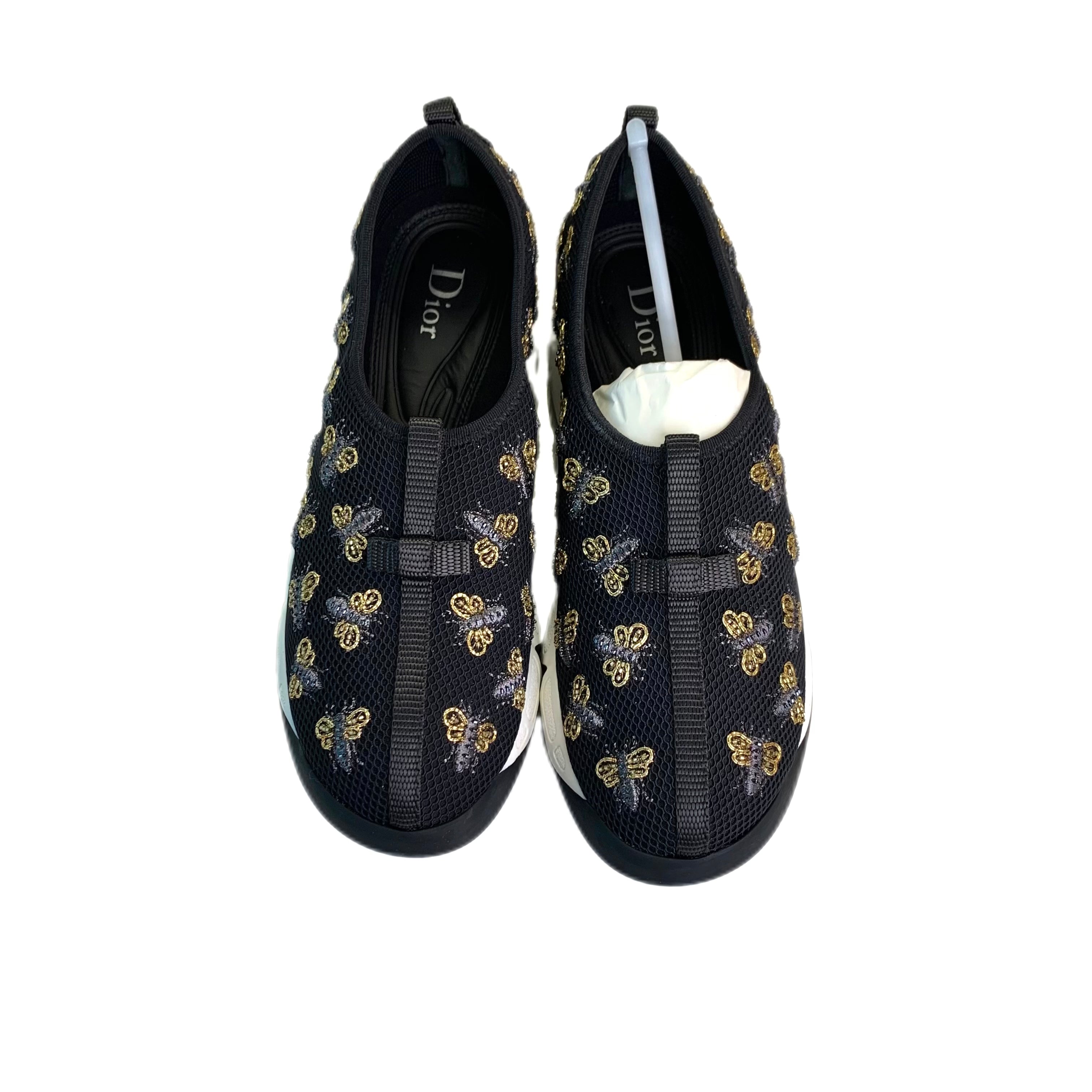 CHRISTIAN DIOR Black Bee Embroidered Sneakers 37.5