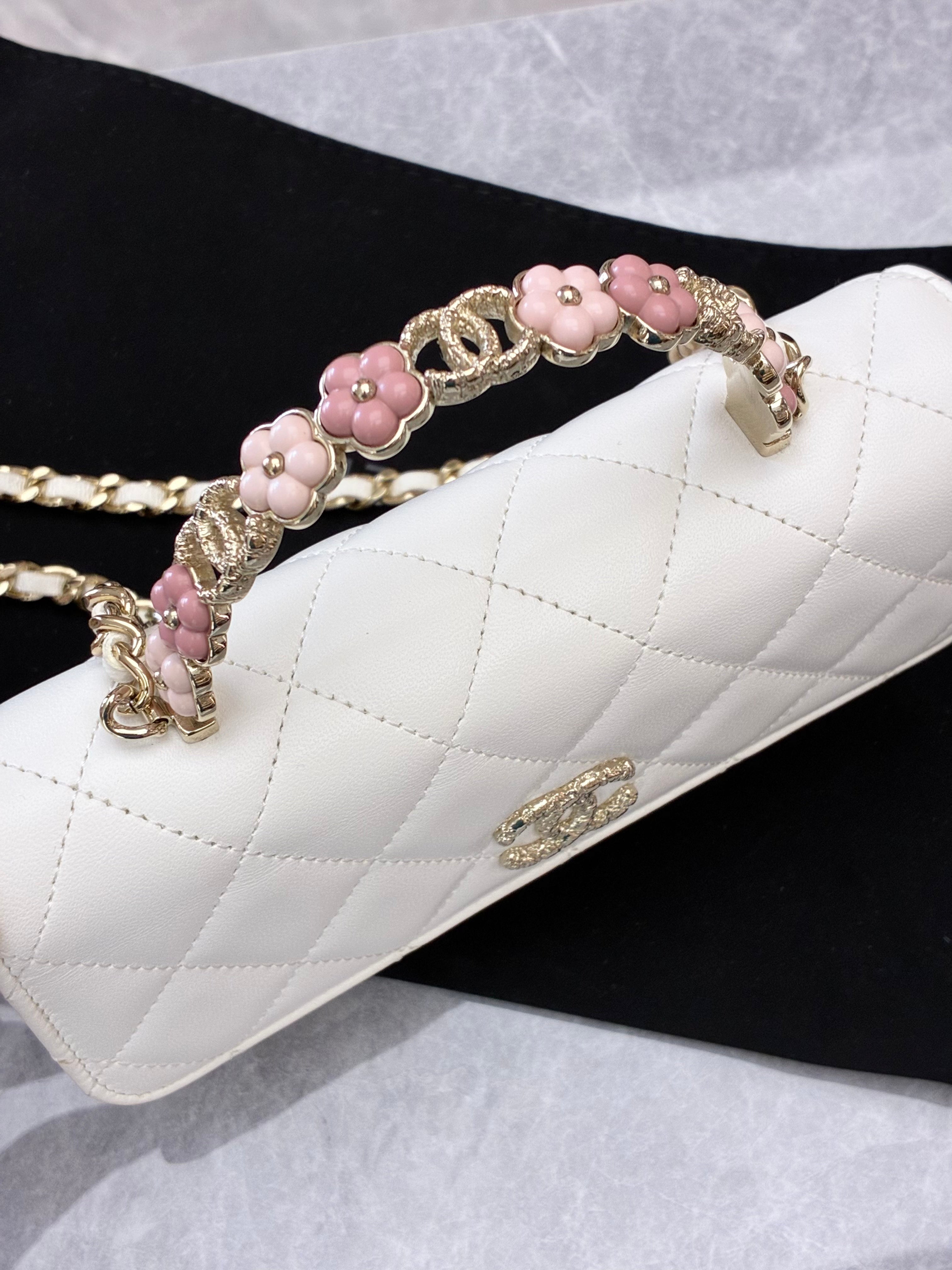 Chanel 23K Floral Handle Bag White GHW