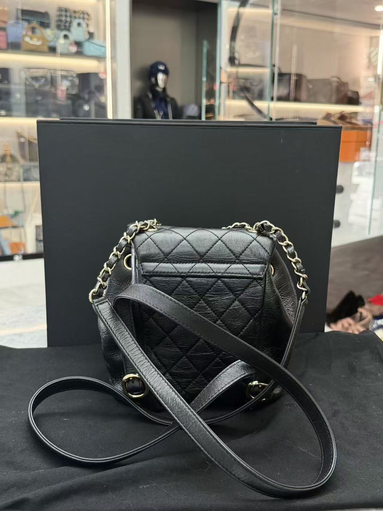 Chanel Duma backpack in black leather with gold-tone hardware