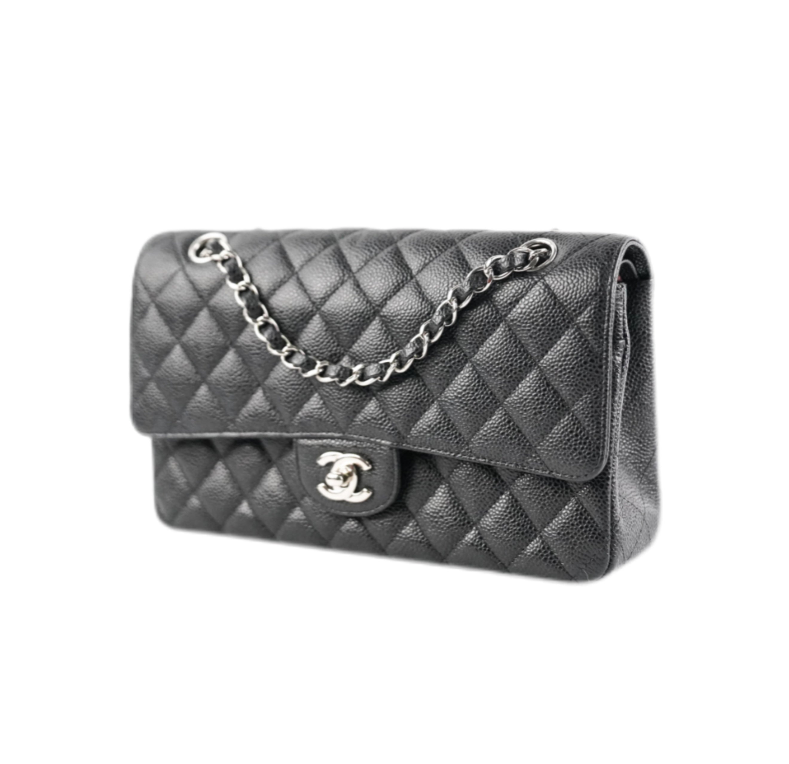 CHANEL MEDIUM DOUBLE CLASSIC FLAP CAVIAR BLACK/Silver