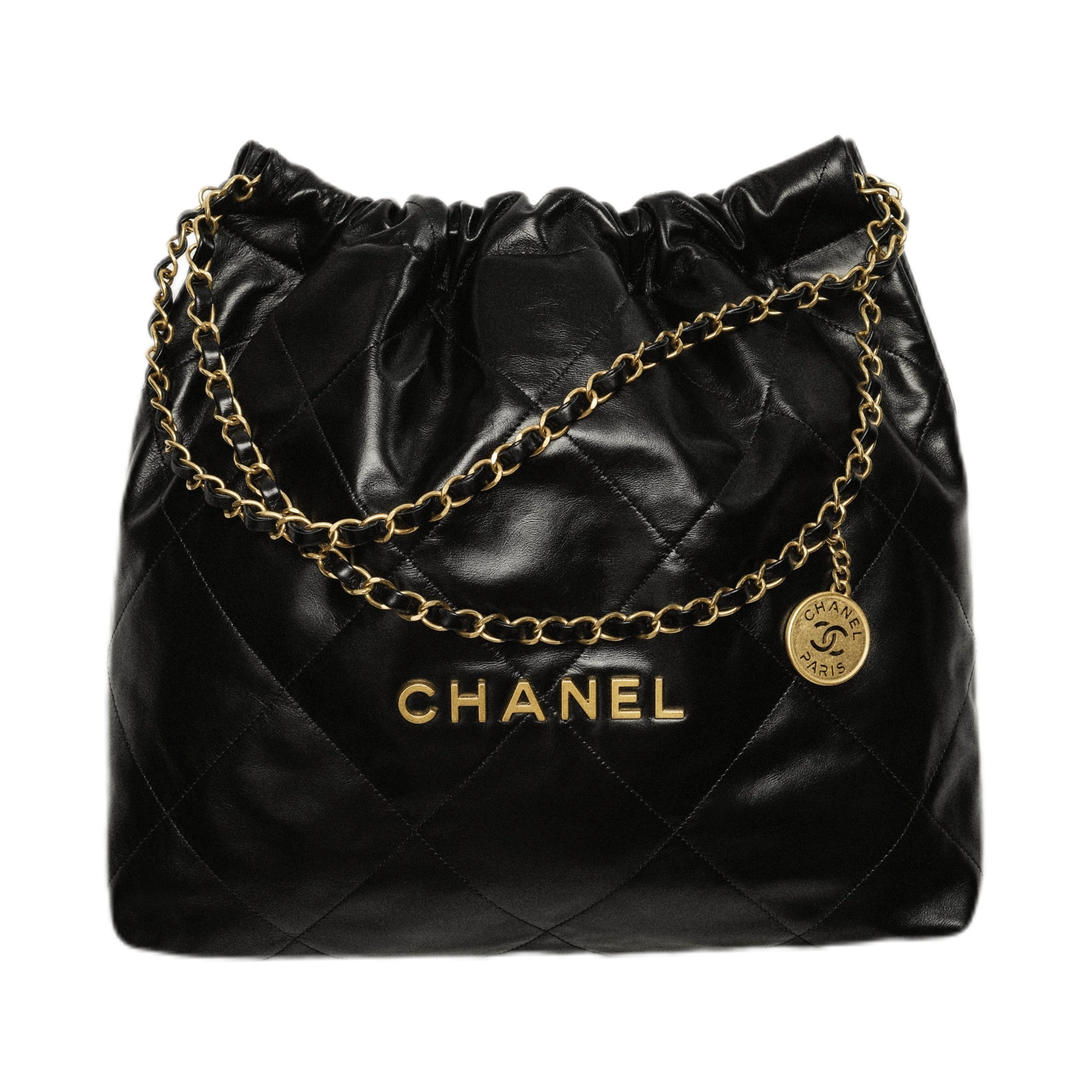 CHANEL 22 BAG Mini in Shiny Calfskin and Gold-tone Metal with Microchip (Black)