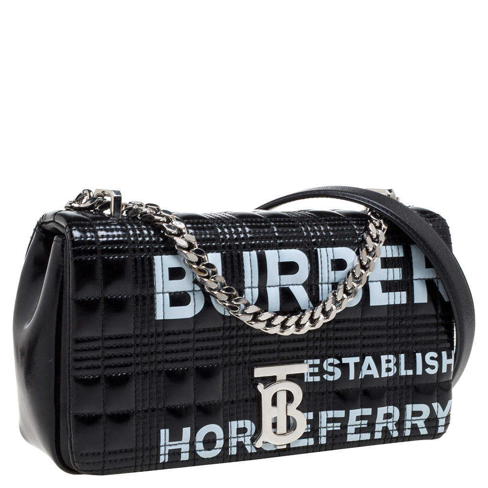 BURBERRY Small Lola Horseferry Print Quilted Crossbody Bag (Black/Silver)