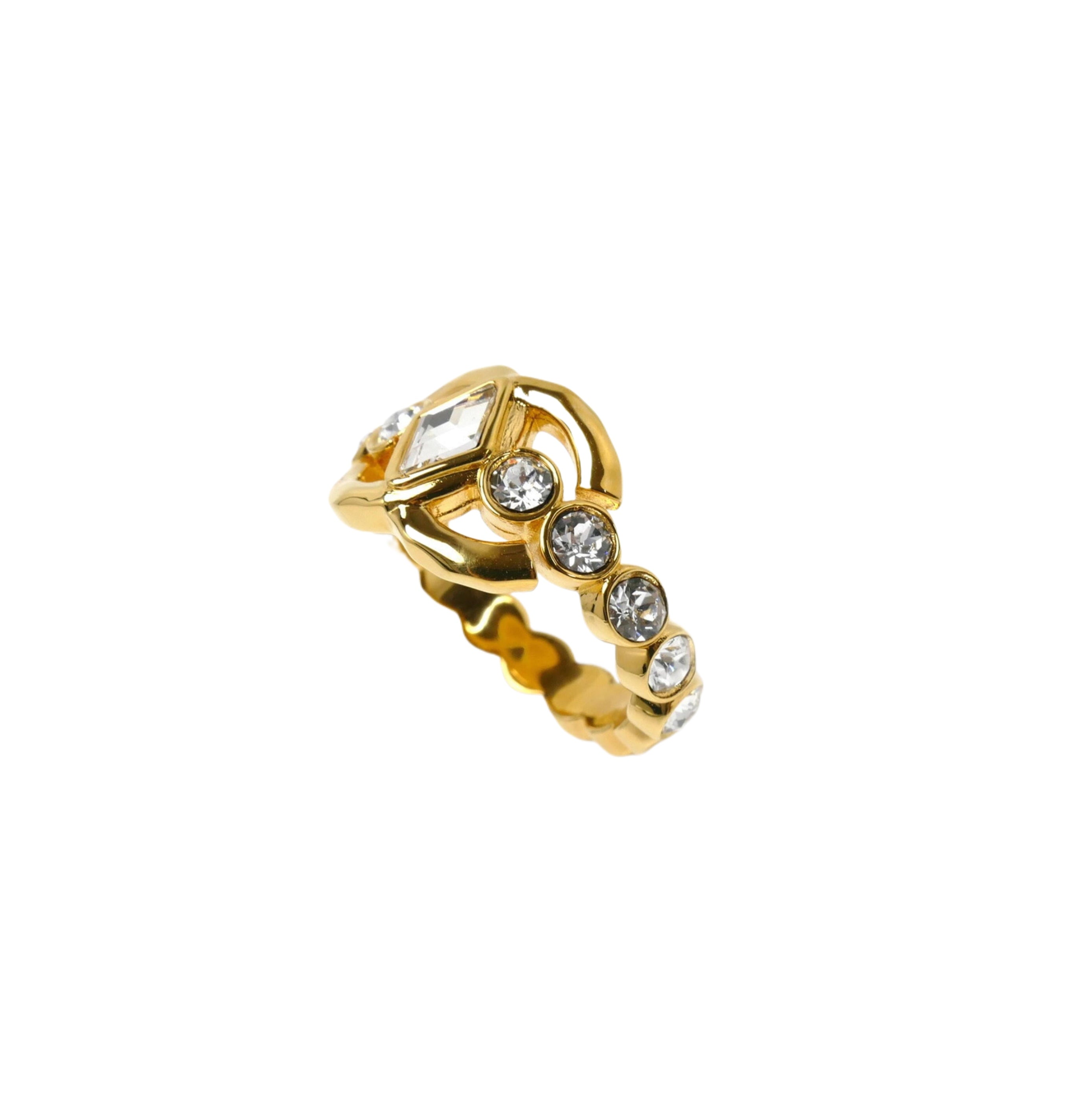 CHANEL 23C Gold and Crystal Ring