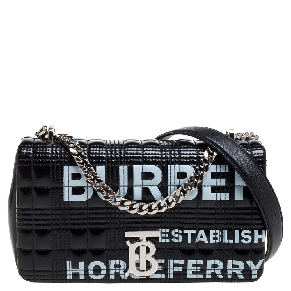 BURBERRY Small Lola Horseferry Print Quilted Crossbody Bag (Black/Silver)