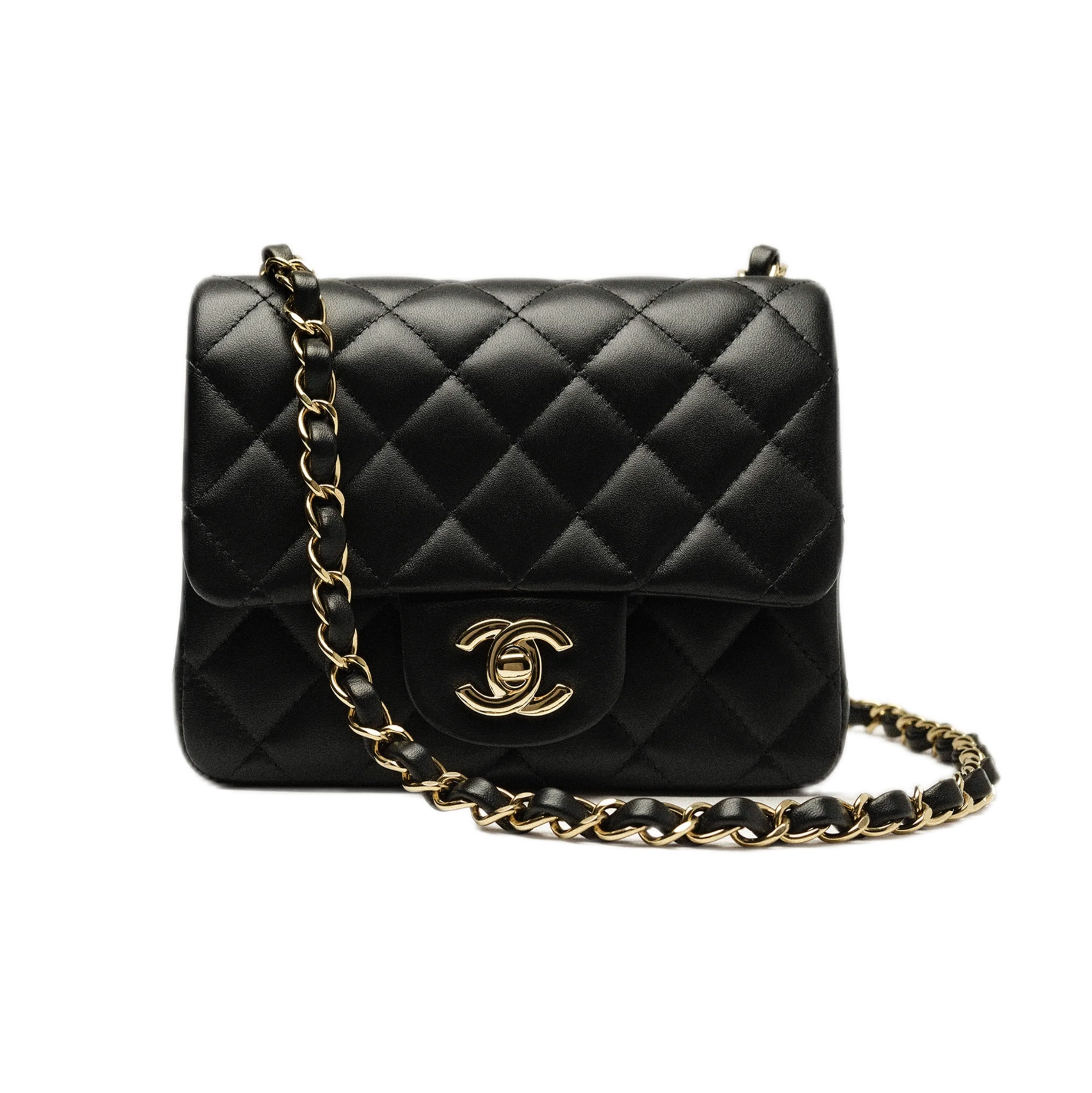 CHANEL Mini Flap Bag in Shiny Lambskin, Gold-Tone Metal Black