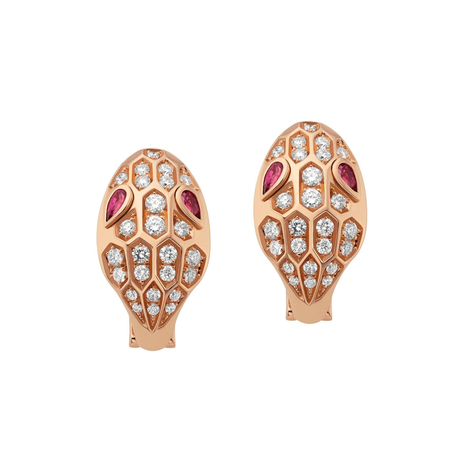 BVLGARI Serpenti Earrings in rose gold with rubellite eyes