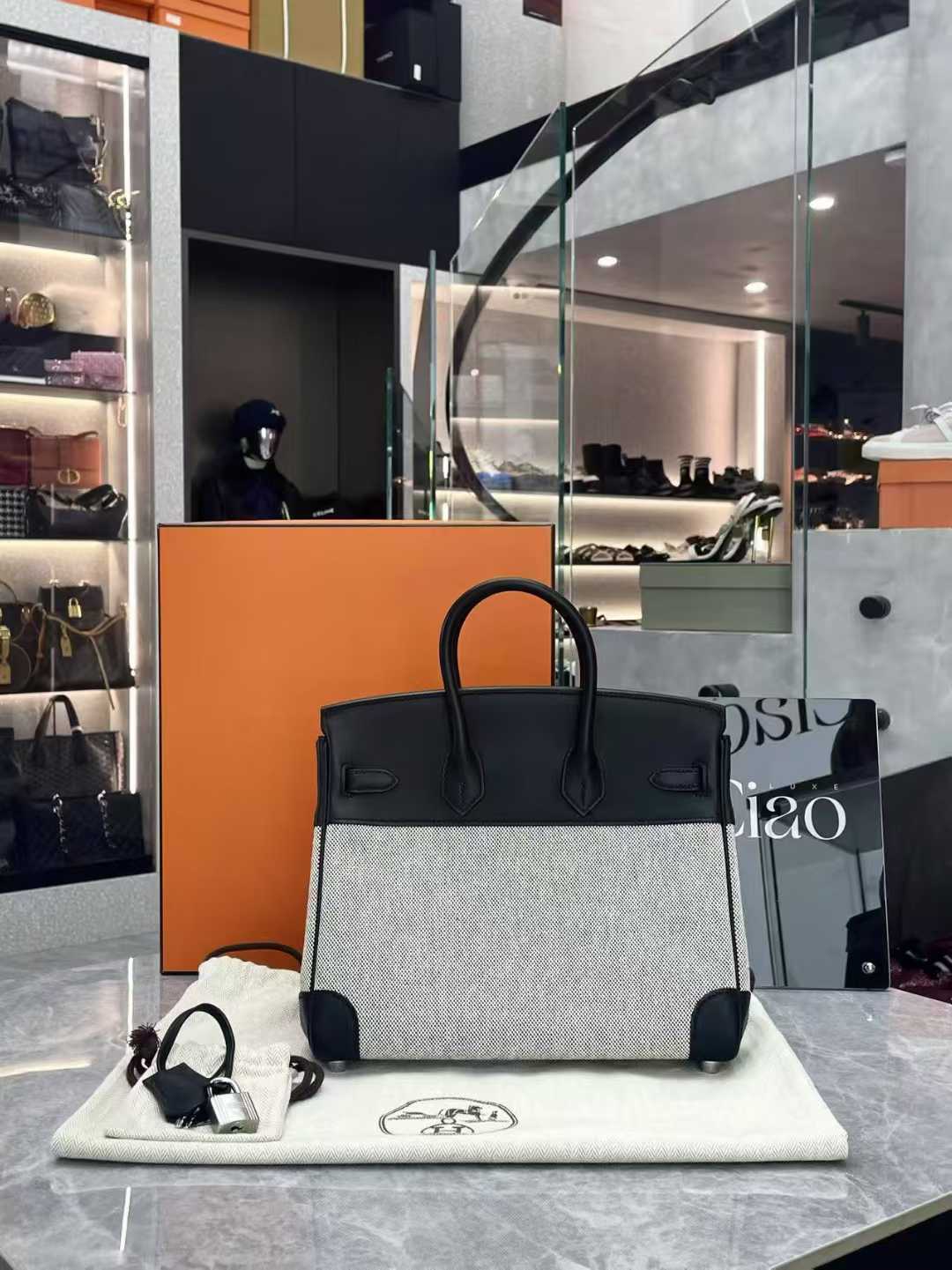 Hermès Birkin 25 in iconic black-and-white “Panda” , stamped B