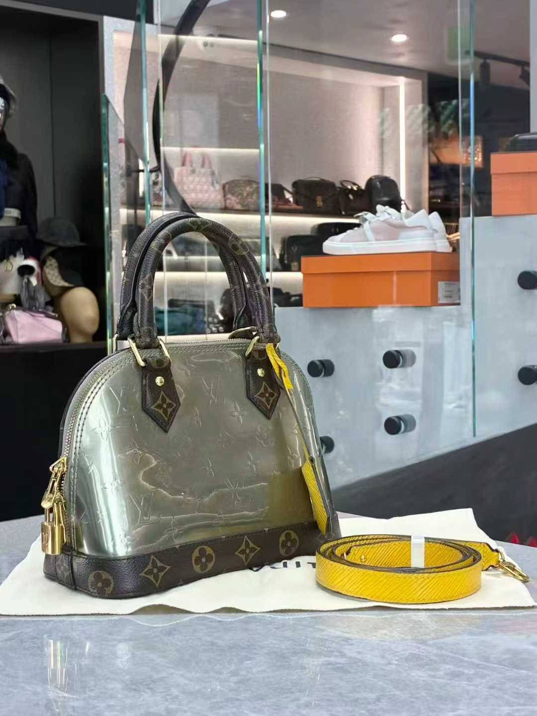 Louis Vuitton Alma Metallic Monogram Vernis BB Bitume Metallise Metallic Gray