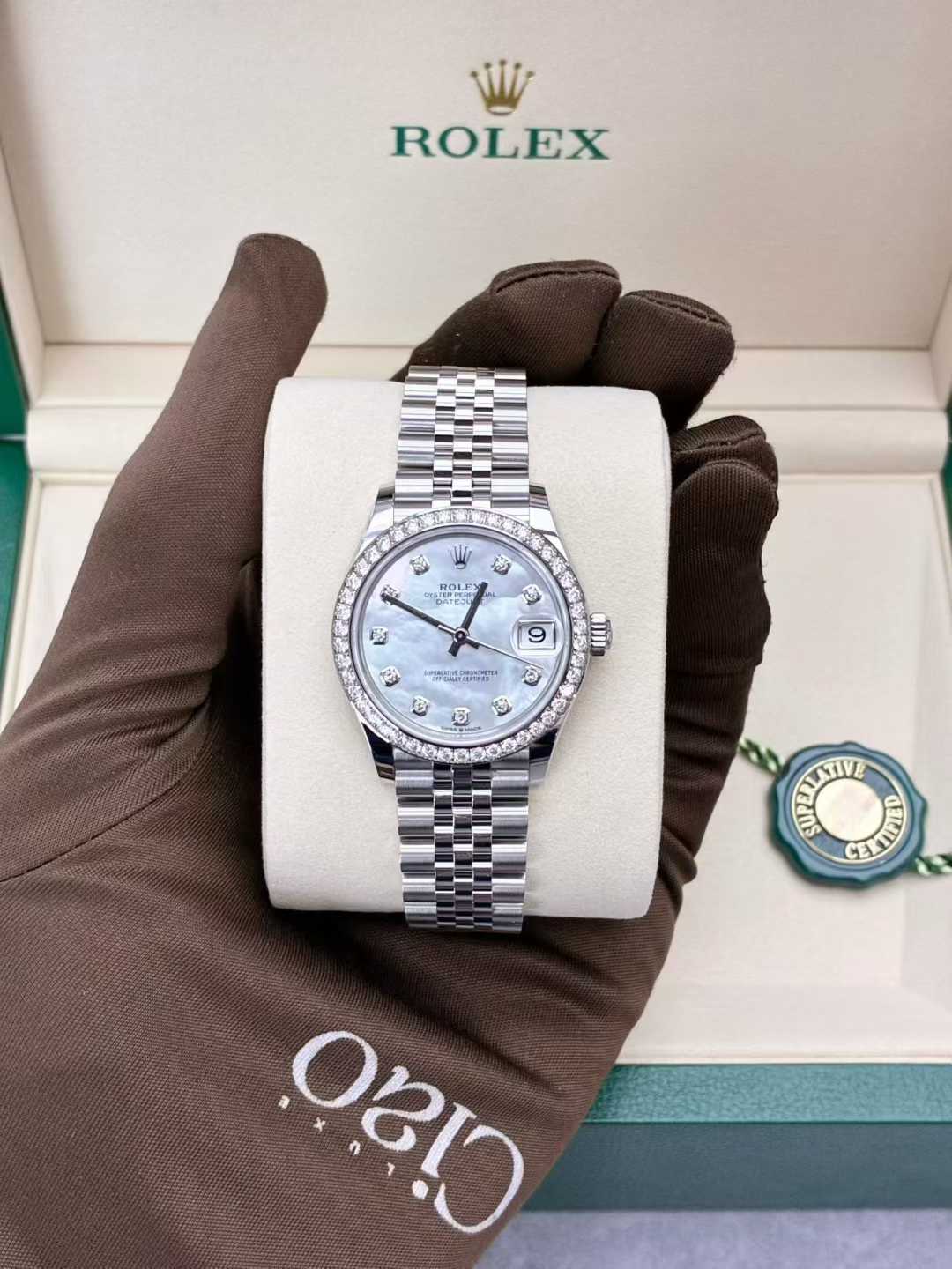 Datejust 31  Oyster, 31 mm, Oystersteel, white gold and diamonds