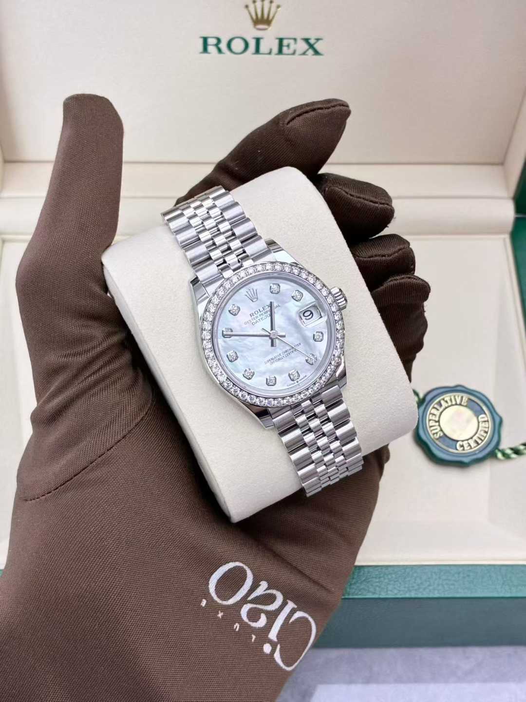 Datejust 31  Oyster, 31 mm, Oystersteel, white gold and diamonds