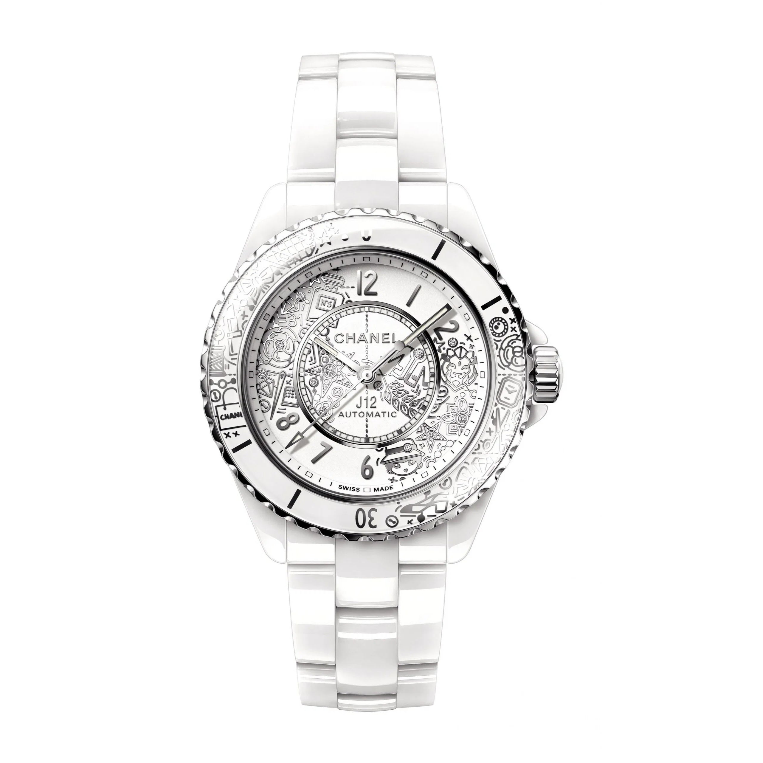 Chanel H6477 J12.20 33mm steel, White Artistic Dial, White Ceramic Strap (Limited Edition)