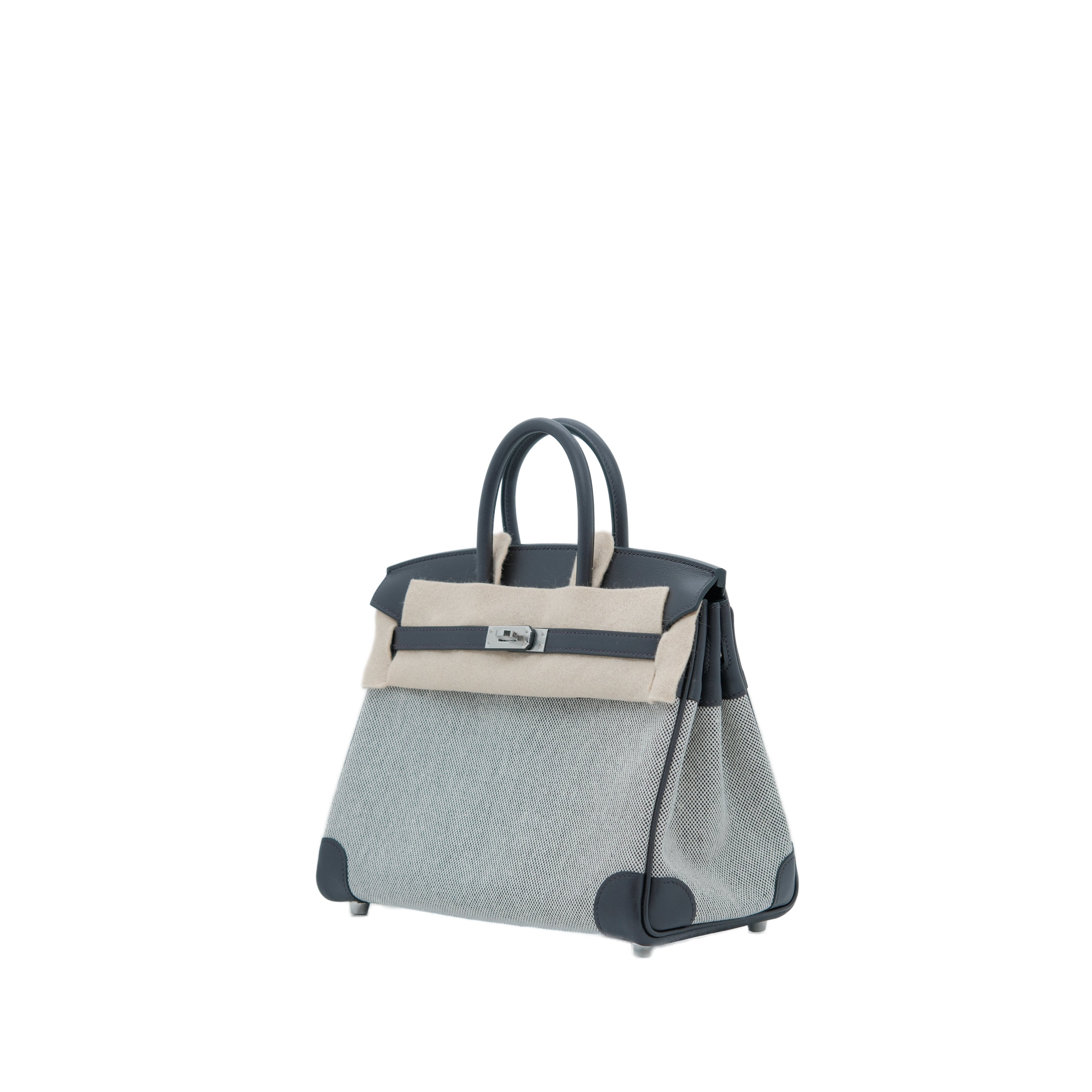 Hermès Birkin 25 Handbag Toile Goeland Swift SHW Ecru-Noir/Prunoir(Black/Grey) W Stamp