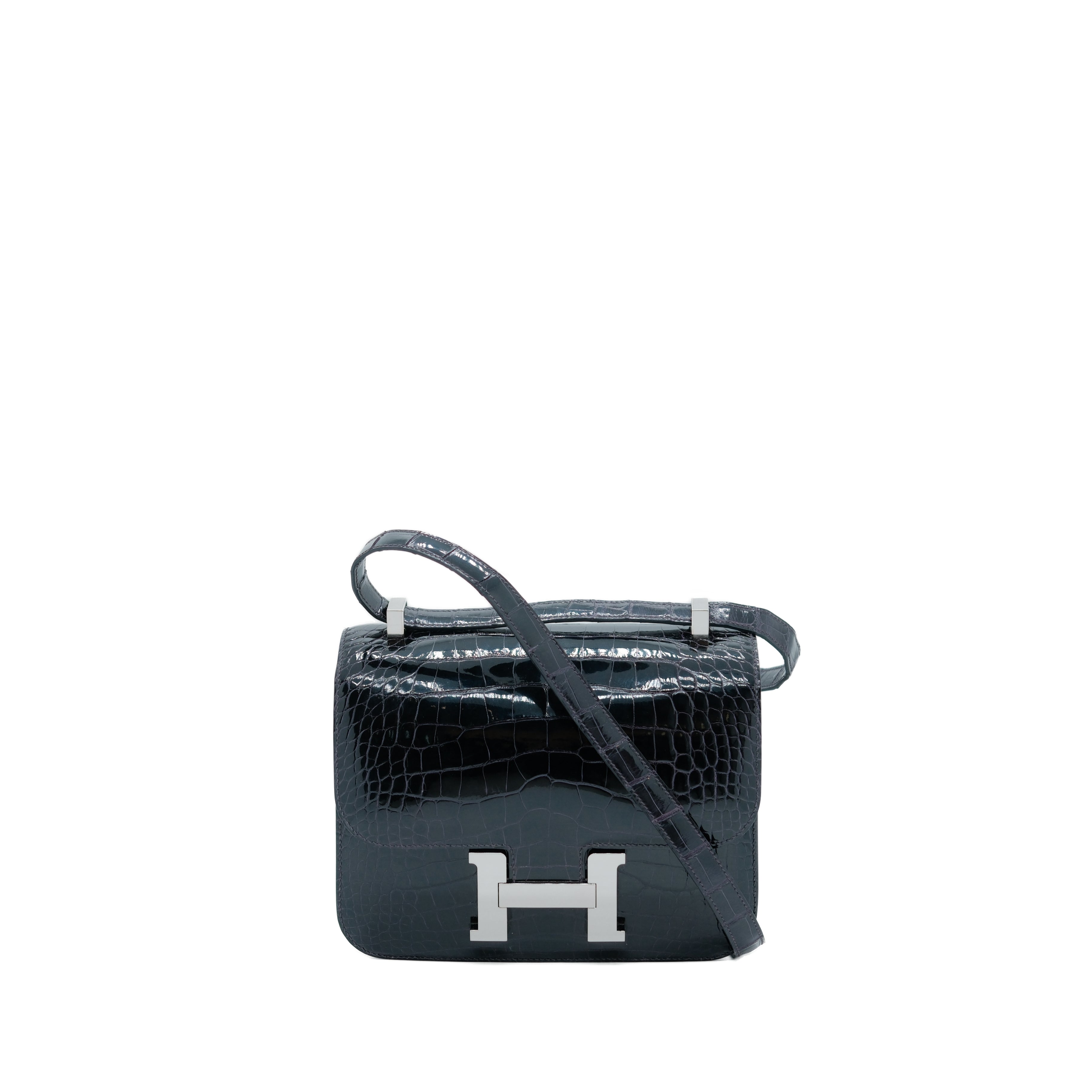 HERMÈS Constance 24 Bag Alligator Silver Hardware Aubergine (Dark Purple) C Stamp