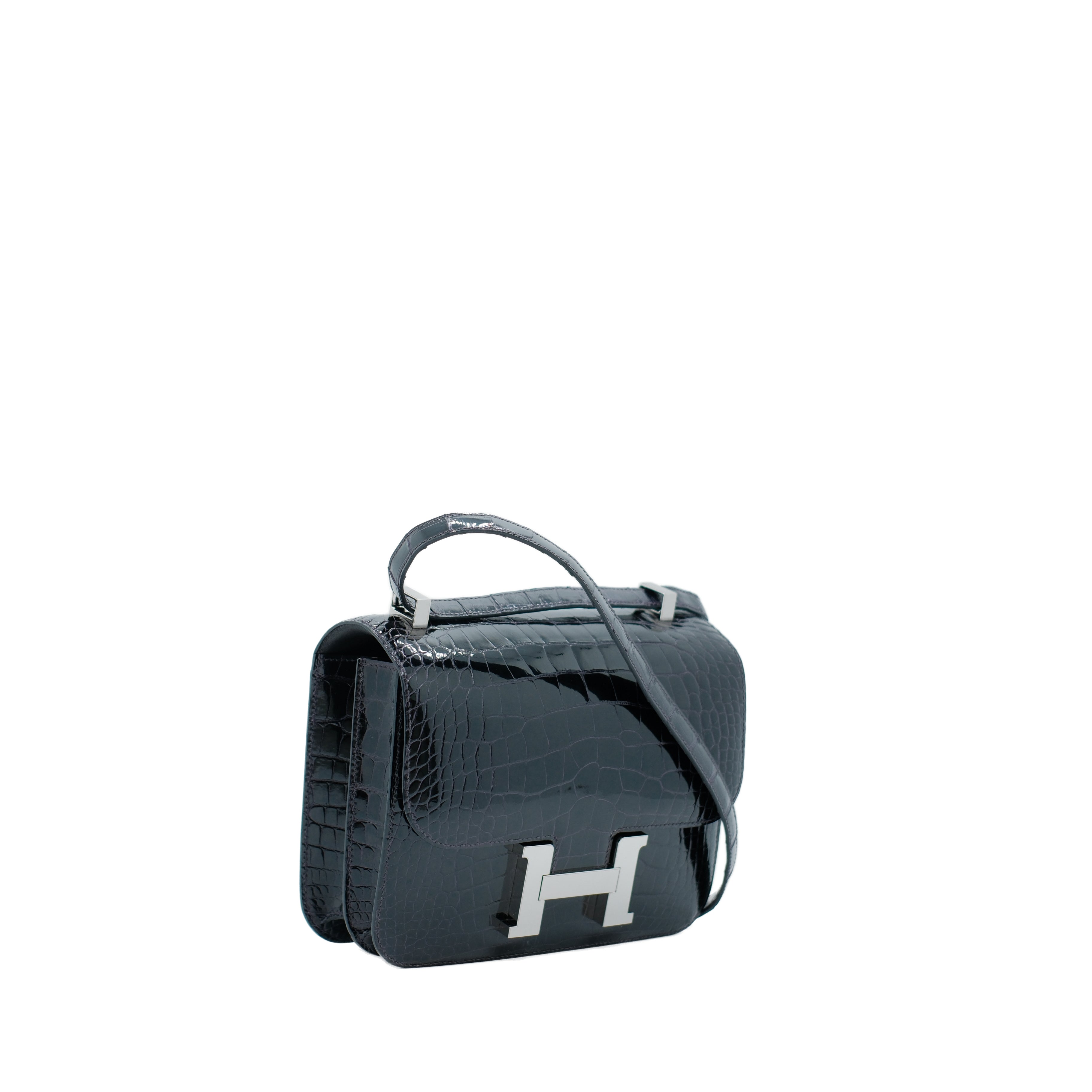 HERMÈS Constance 24 Bag Alligator Silver Hardware Aubergine (Dark Purple) C Stamp