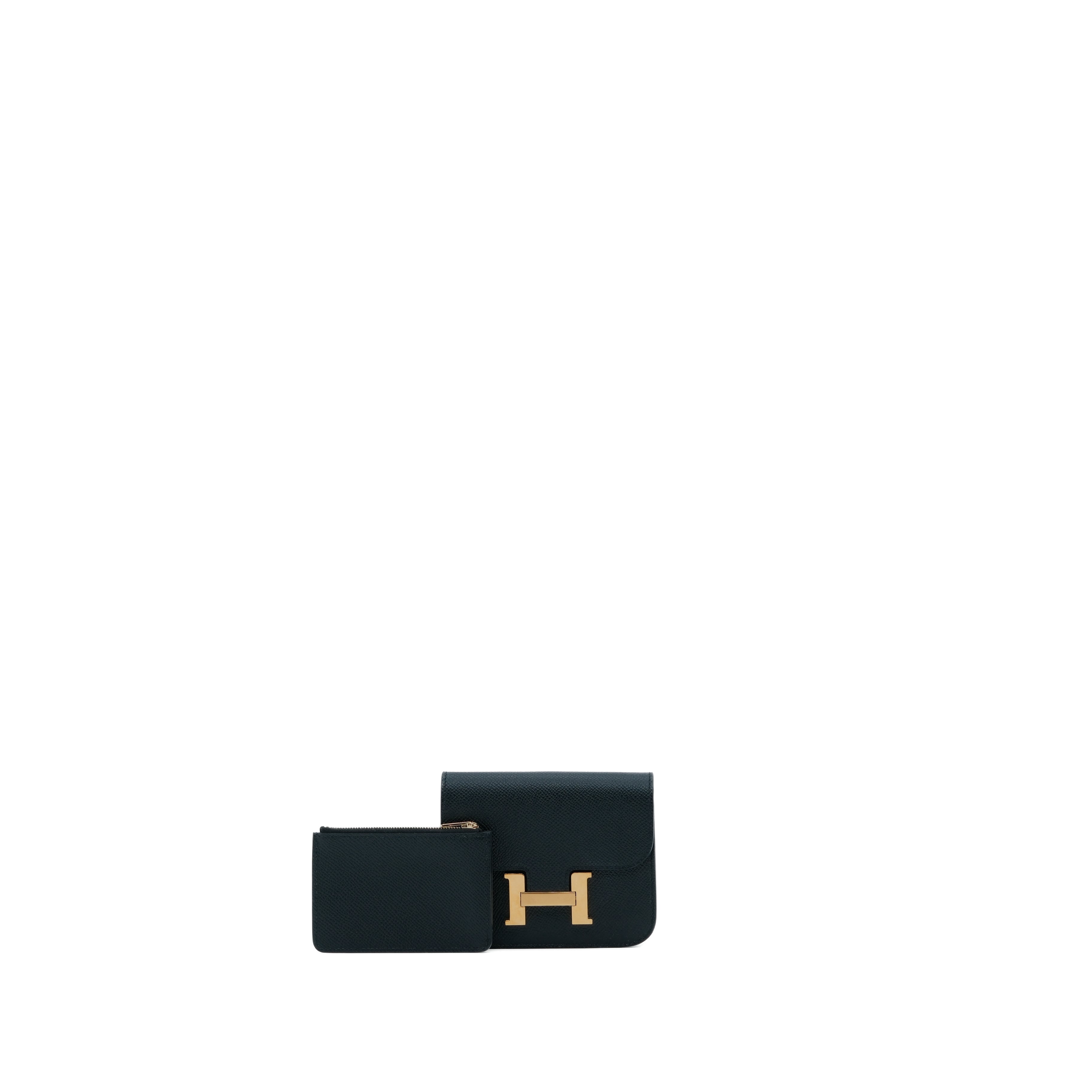 HERMÈS Constance Slim Wallet GHW Black U Stamp