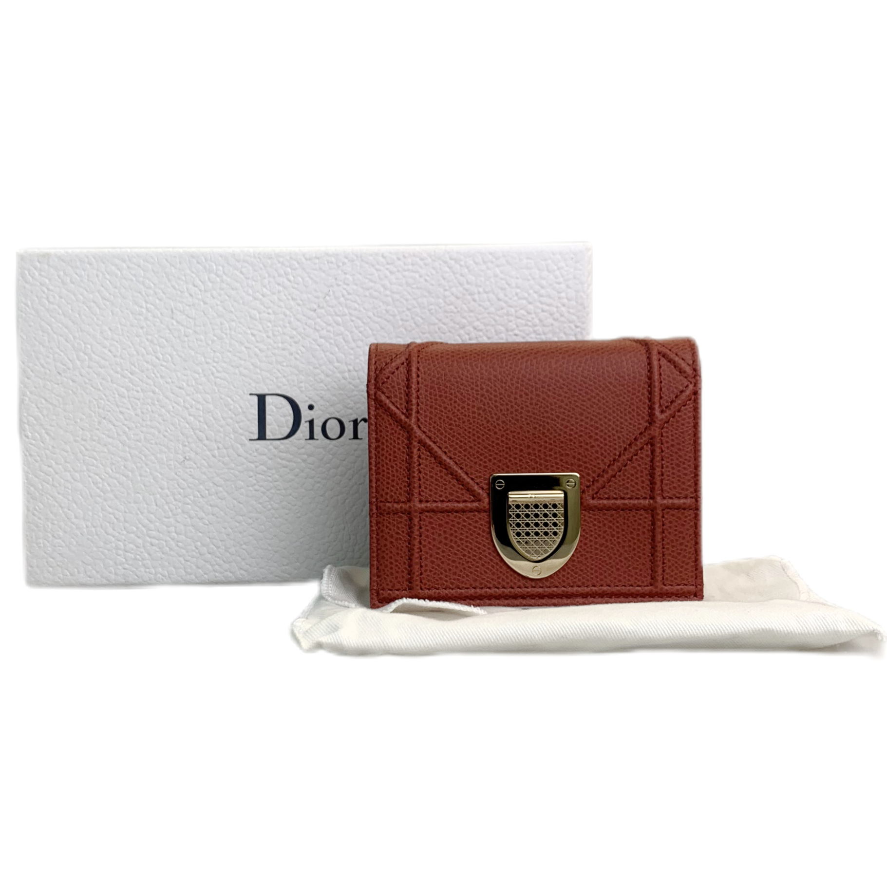 CHRISTIAN DIOR Diorama Metallic Silver Micro Cannage Medium Purse (Wine Red)