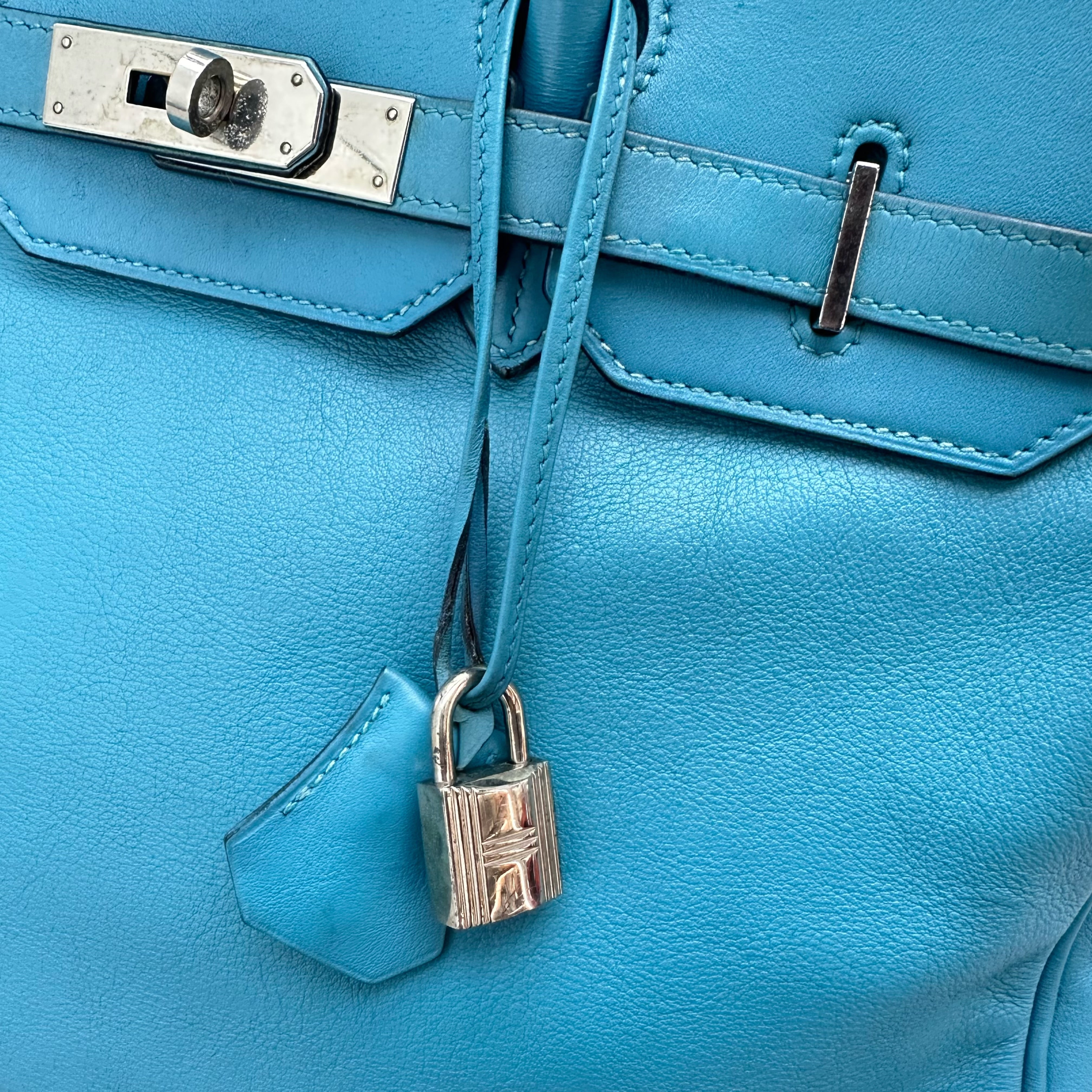 HERMÈS BIRKIN 35 Swift Leather SHW Celeste (Candy Blue) SQUARE K STAMP