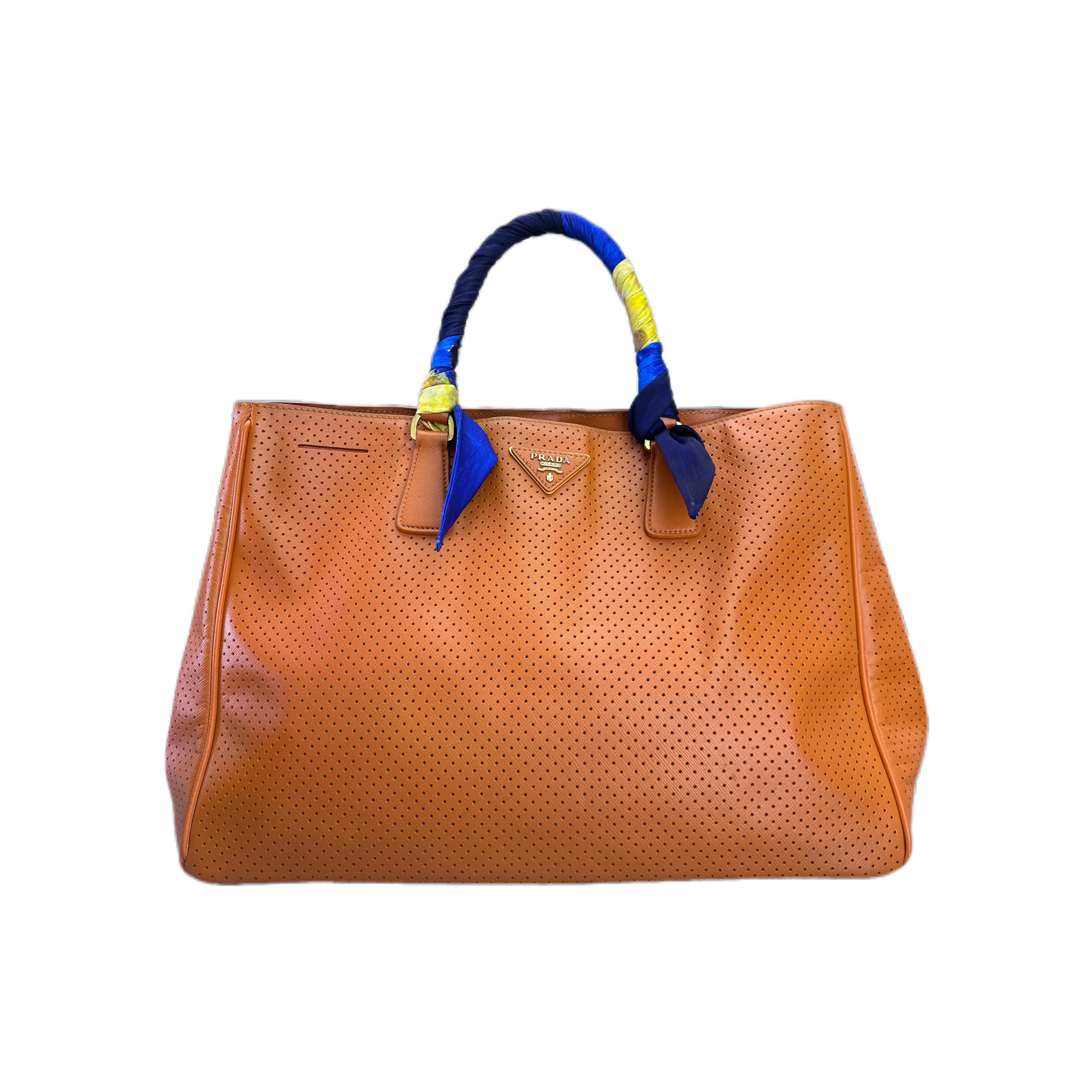 Prada Saffiano Vernice Fori Leather Perforated Tote Bag (Orange)