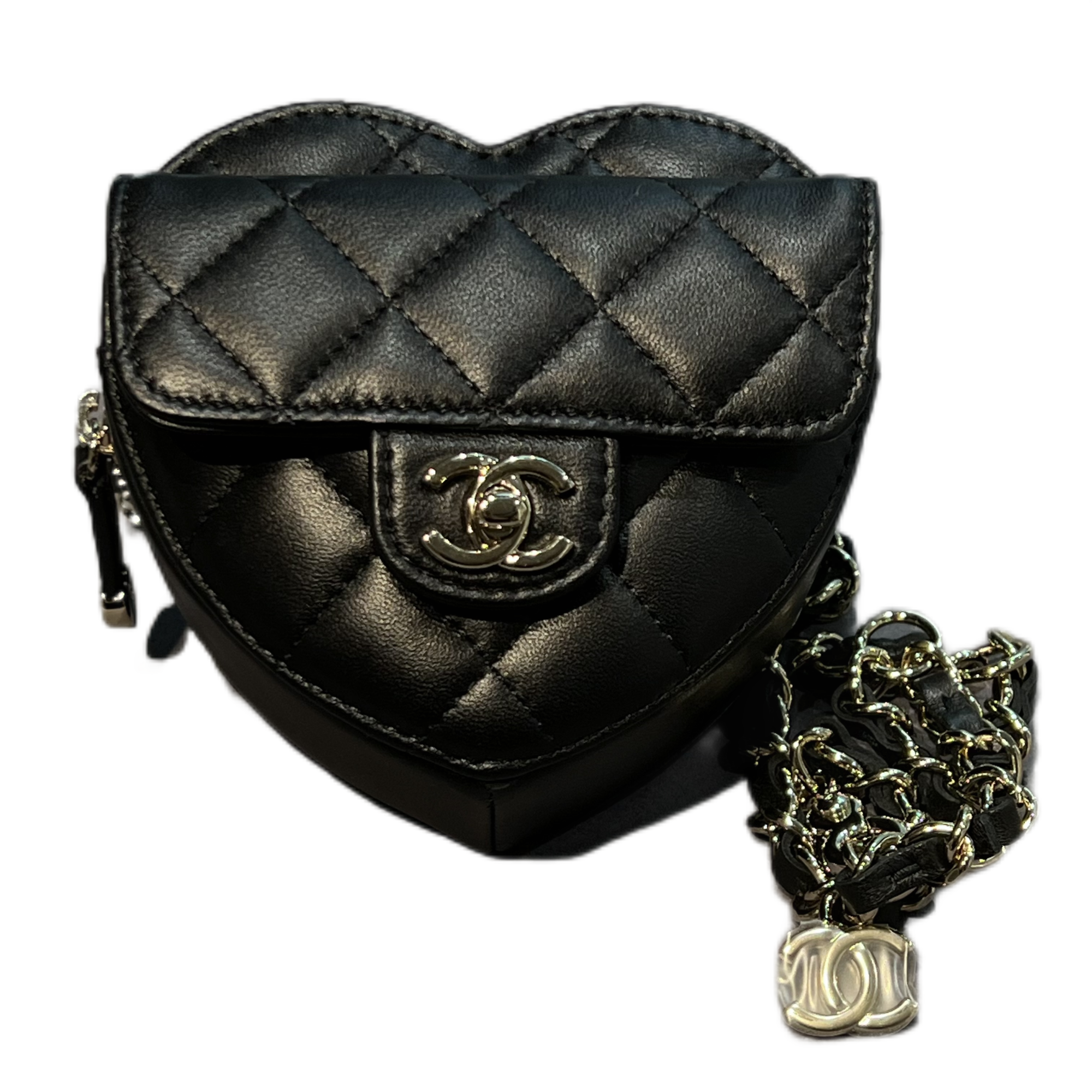 CHANEL 22S Mini CC in love Heart Crossbody Bag in Lambskin Leather (Black)