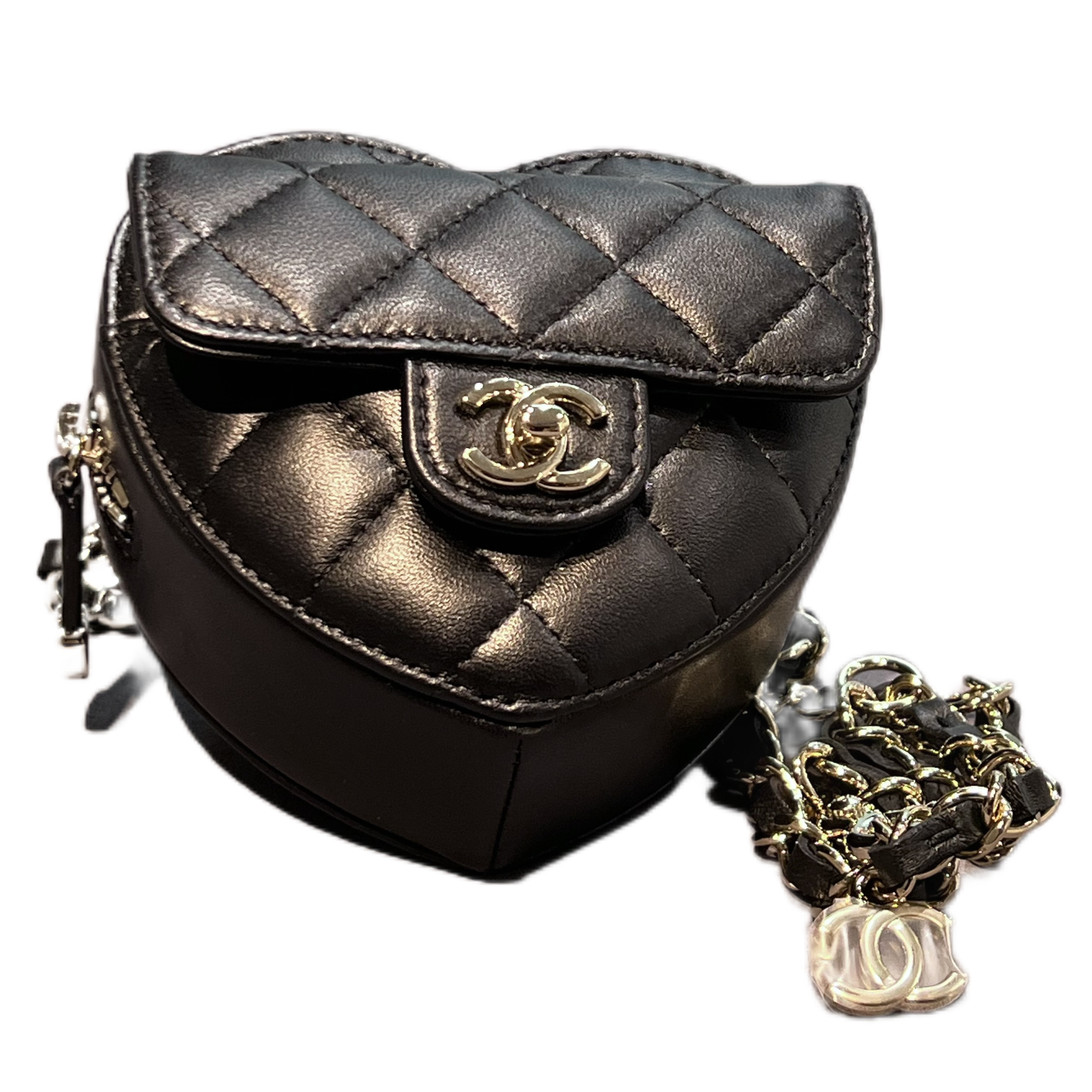 CHANEL 22S Mini CC in love Heart Crossbody Bag in Lambskin Leather (Black)