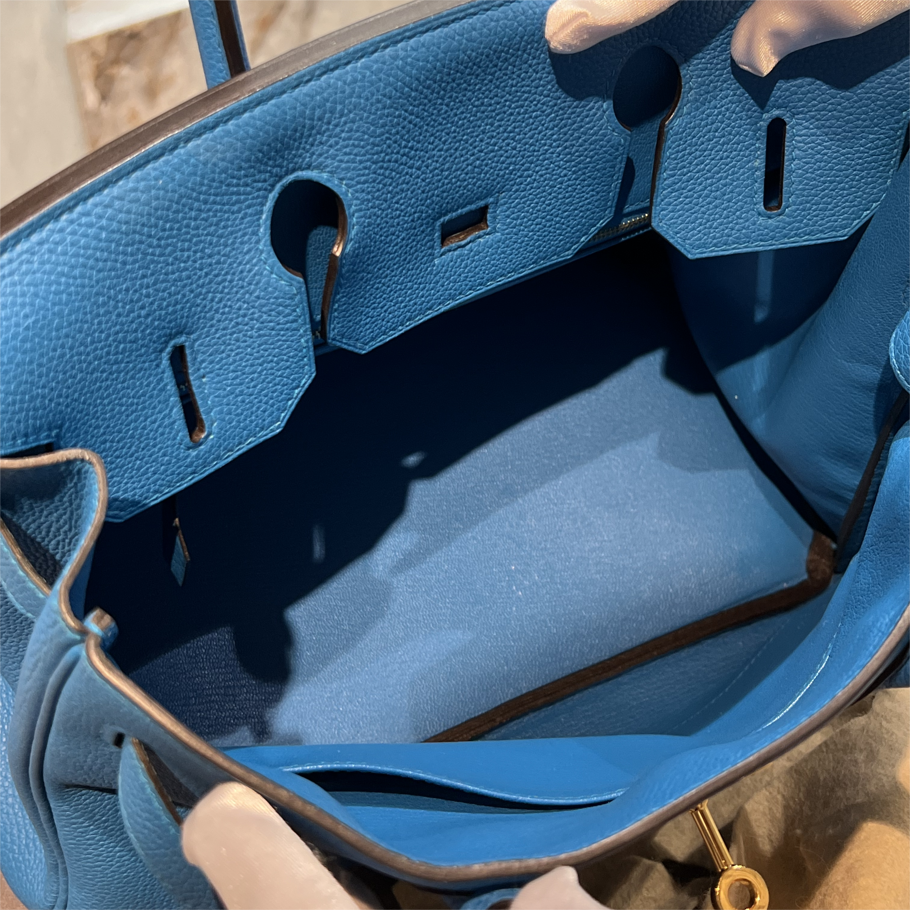 Hermès Birkin 30 Bag Togo Leather GHW Tanzania Blue A Stamp