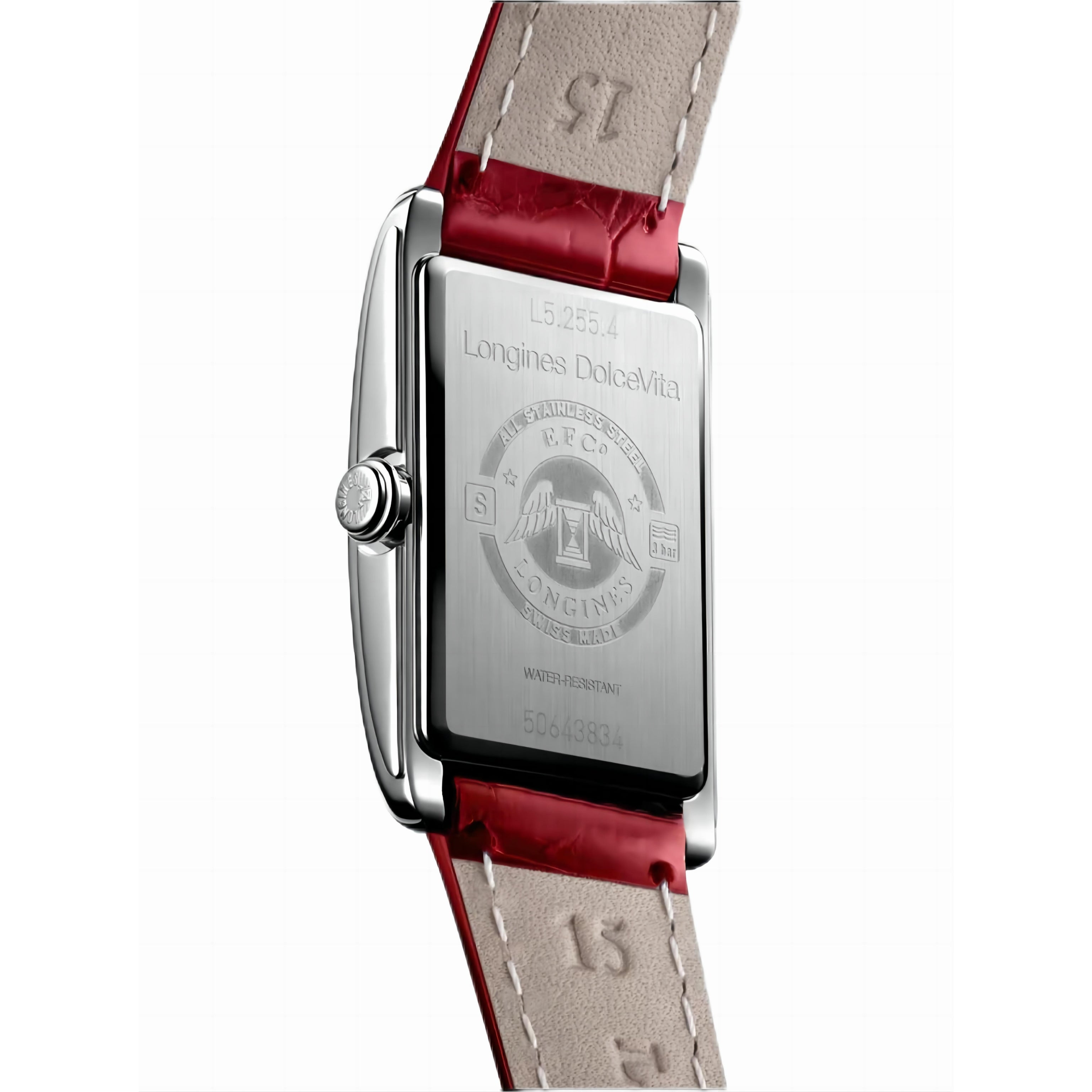 LONGINES L5.255.0.71.5 DOLCEVITA 23 X 37.00 mm White Dial, Red Leather Steel Strap