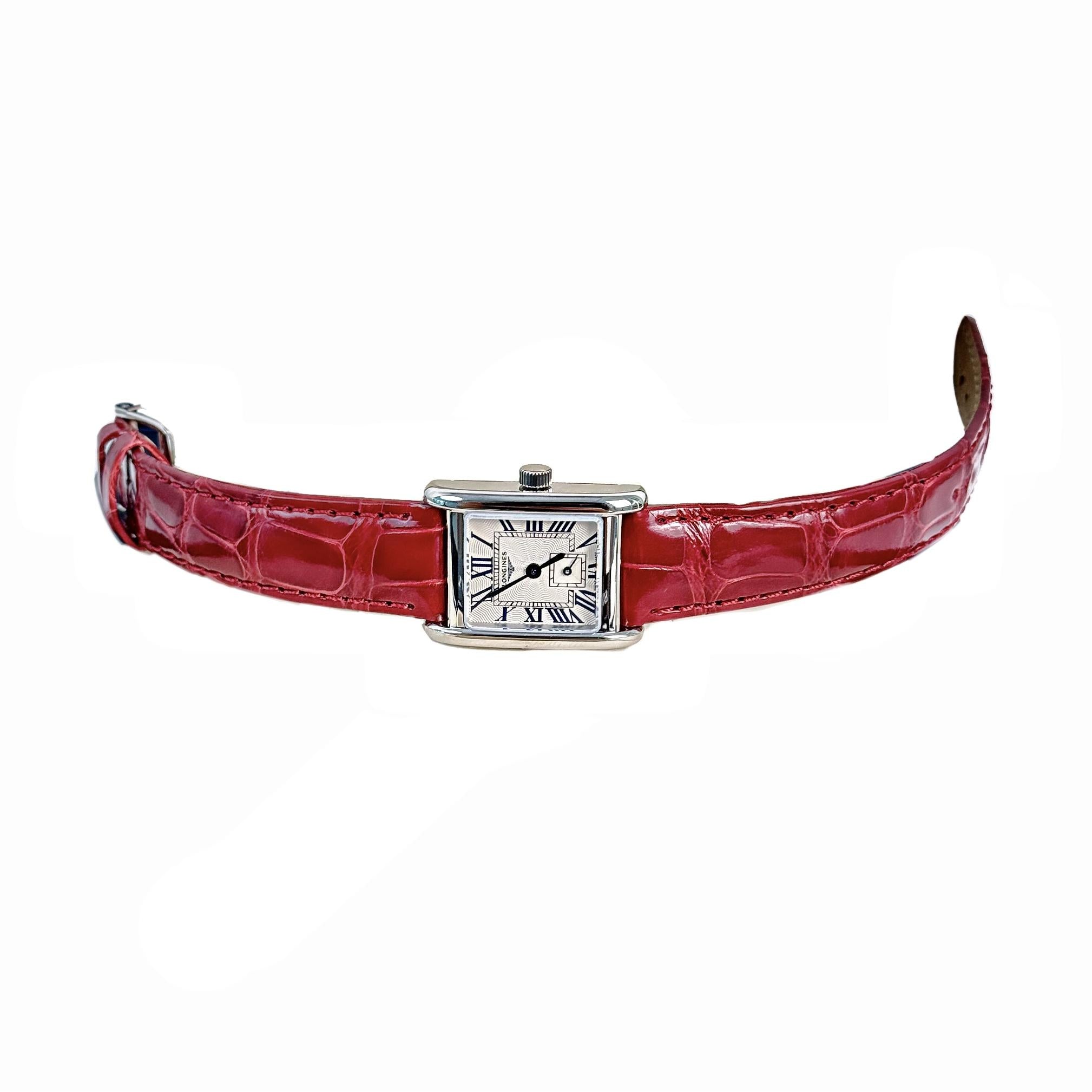 LONGINES L5.255.0.71.5 DOLCEVITA 23 X 37.00 mm White Dial, Red Leather Steel Strap