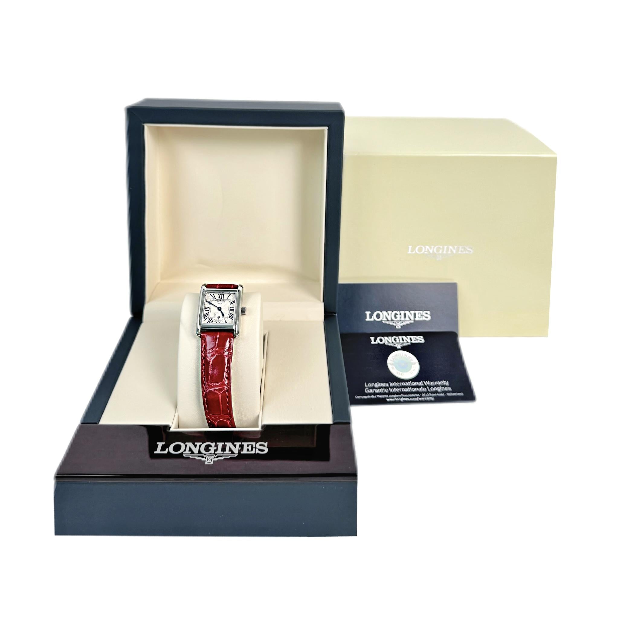 LONGINES L5.255.0.71.5 DOLCEVITA 23 X 37.00 mm White Dial, Red Leather Steel Strap