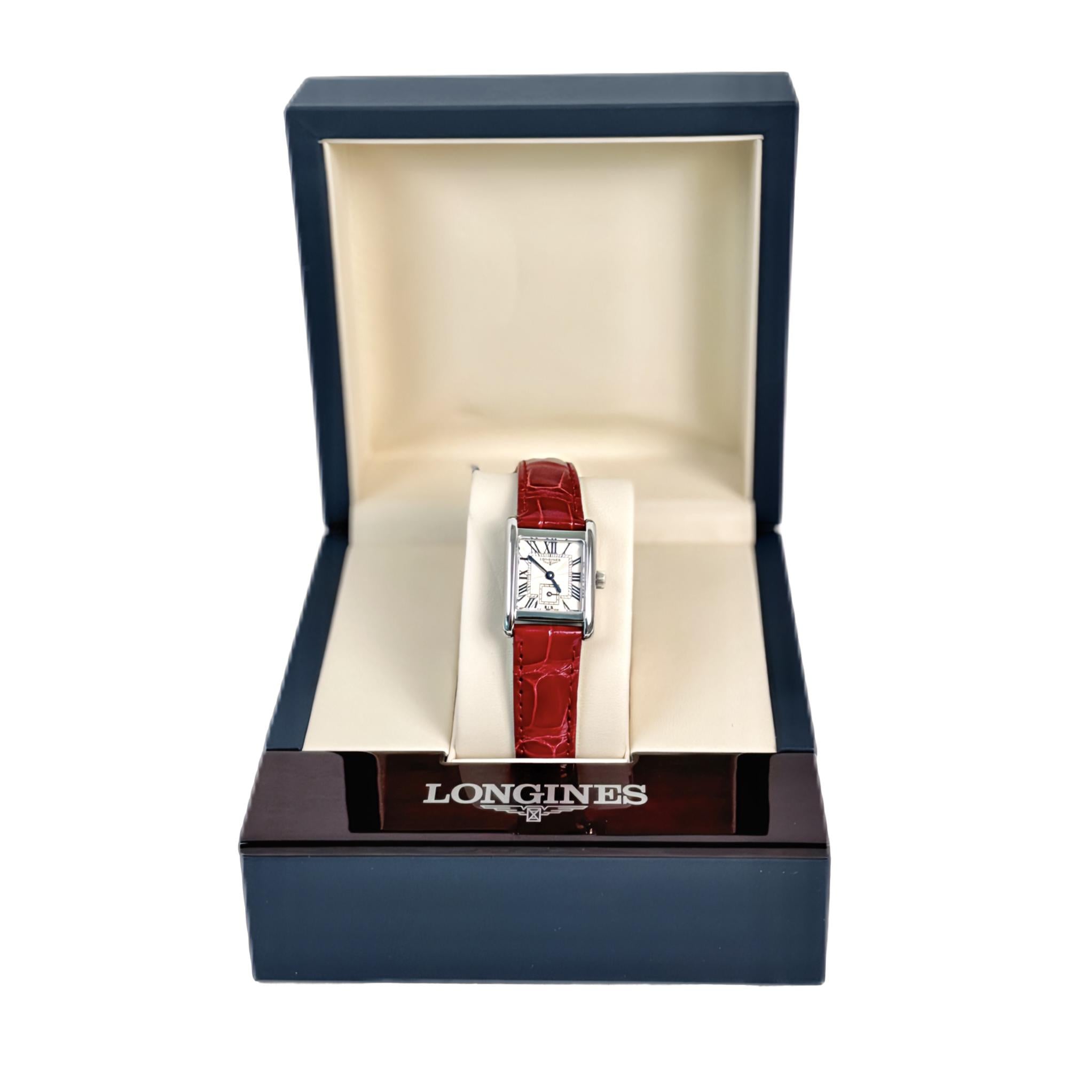 LONGINES L5.255.0.71.5 DOLCEVITA 23 X 37.00 mm White Dial, Red Leather Steel Strap