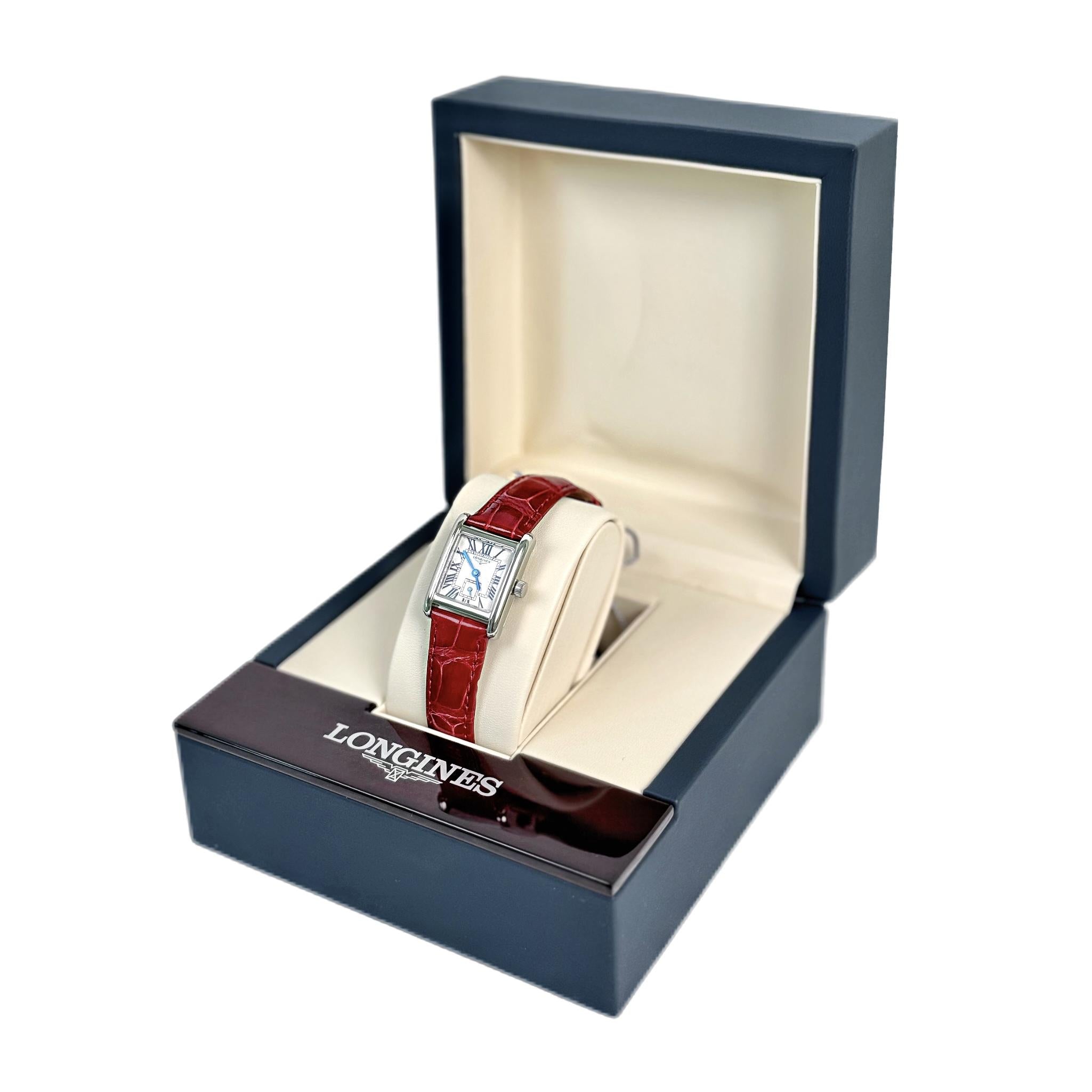 LONGINES L5.255.0.71.5 DOLCEVITA 23 X 37.00 mm White Dial, Red Leather Steel Strap