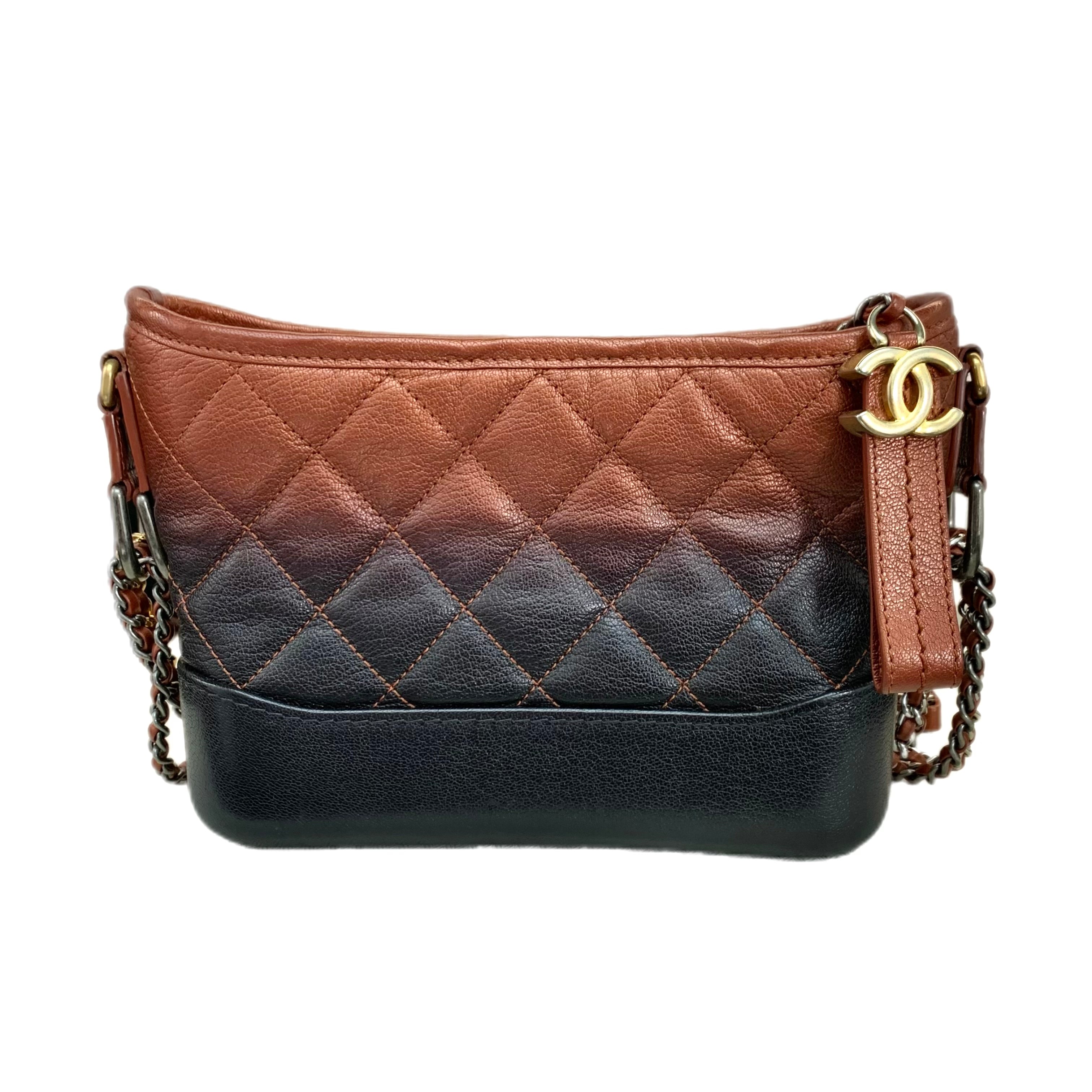 Chanel Gabrielle Handbag Small Mixed Hardware Gradient Calfskin (Rustic brown and black)