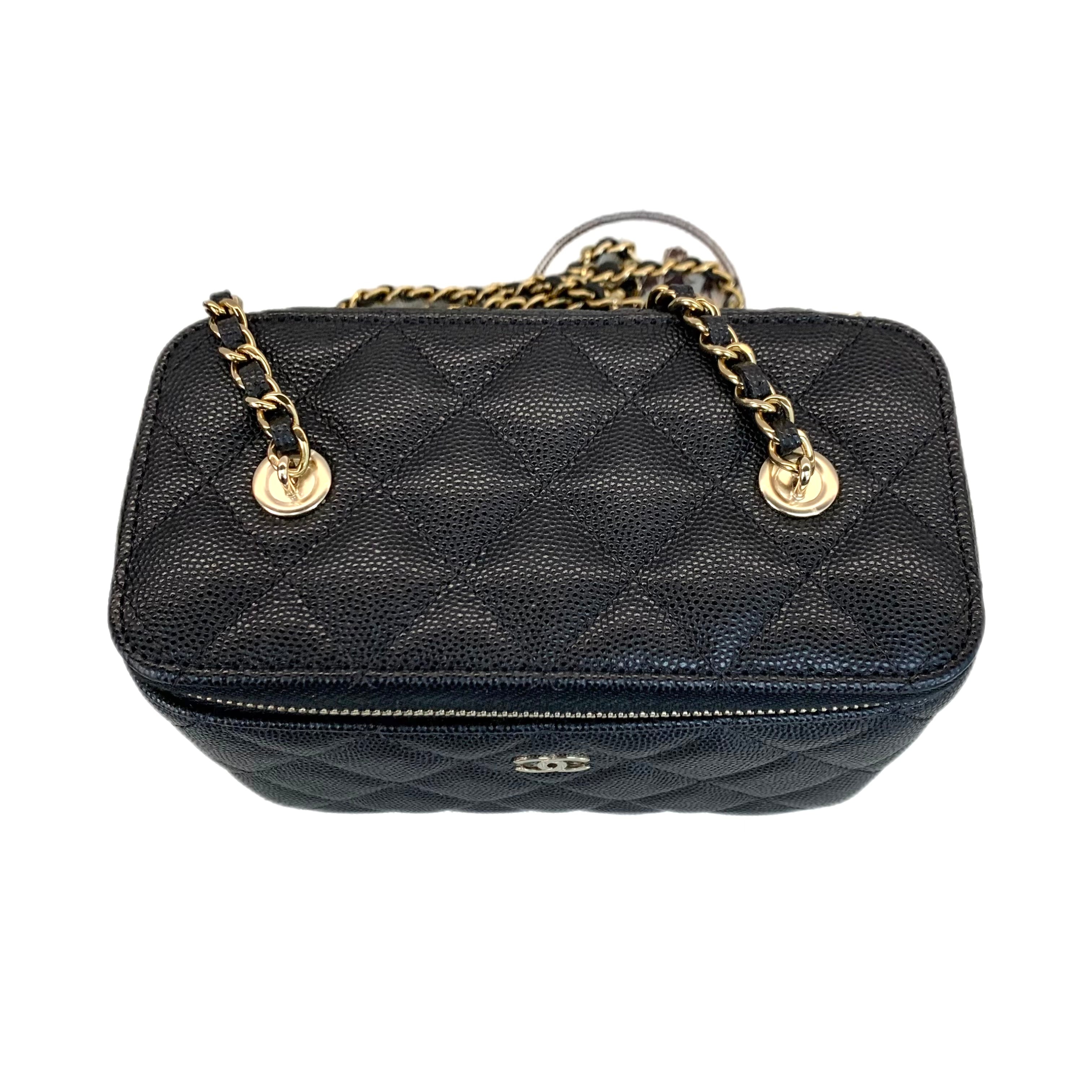 CHANEL VANITY CASE WITH CHAIN GHW (Black)