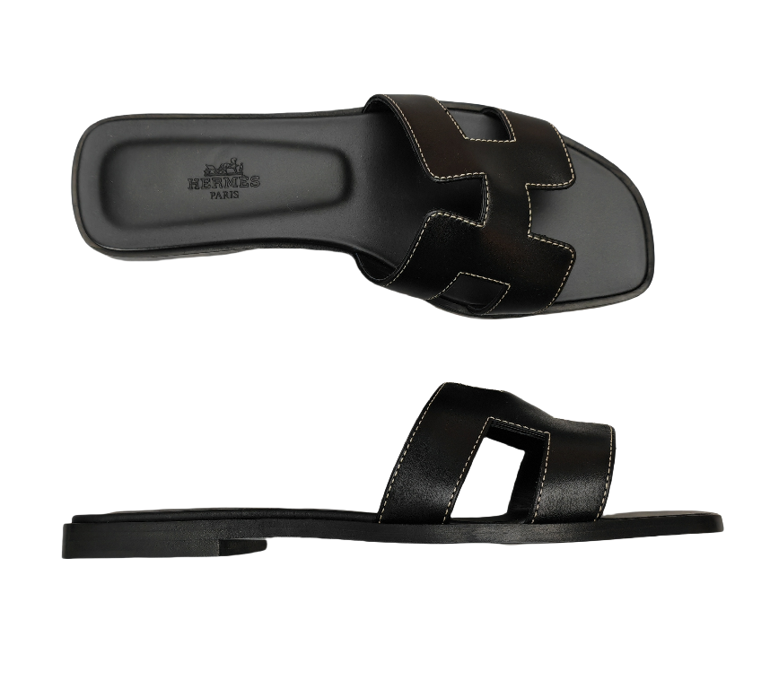 HERMÈS ORAN SANDAL Black 37.5