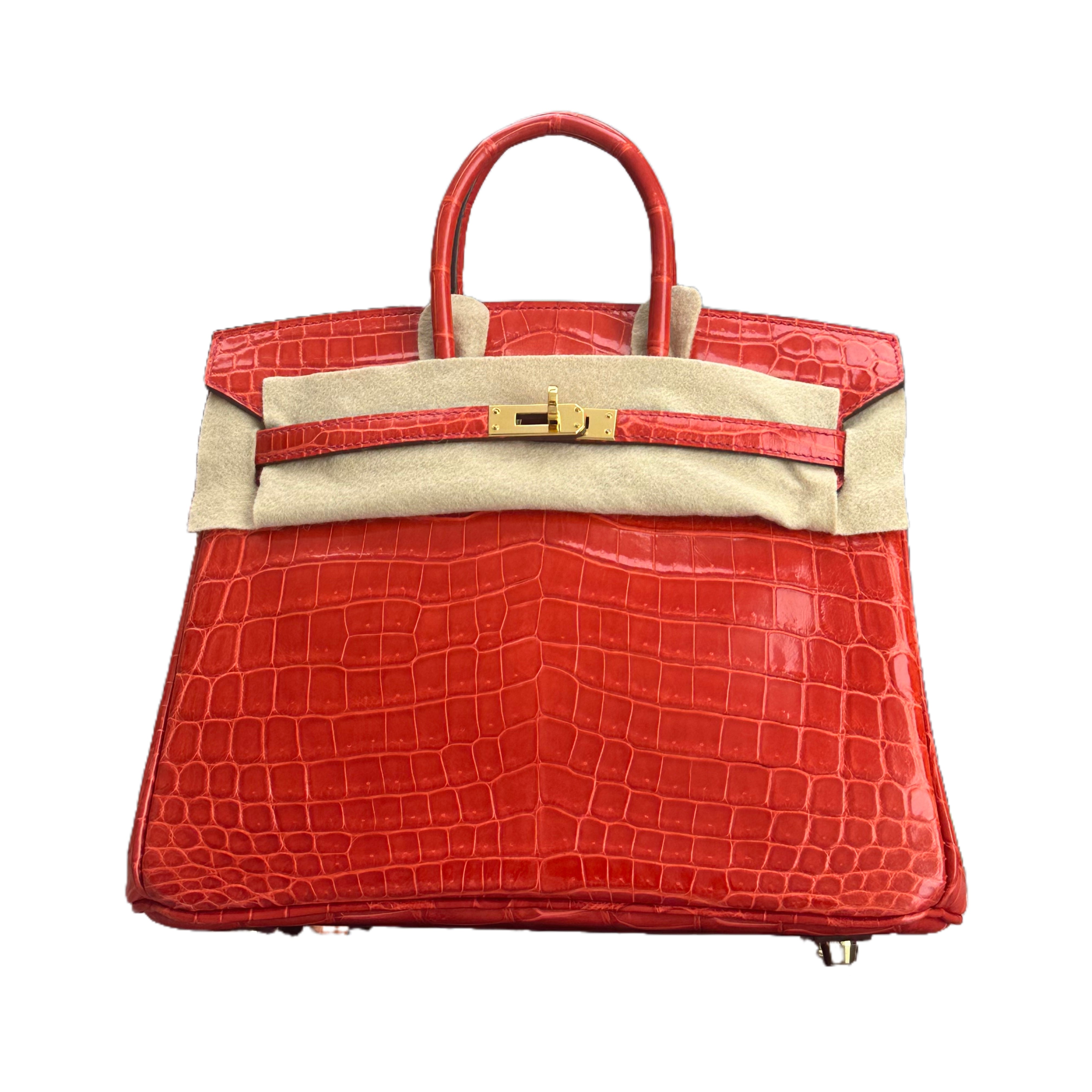 Hermès Birkin 25 Braise Shiny Alligator GHW Square P Stamp