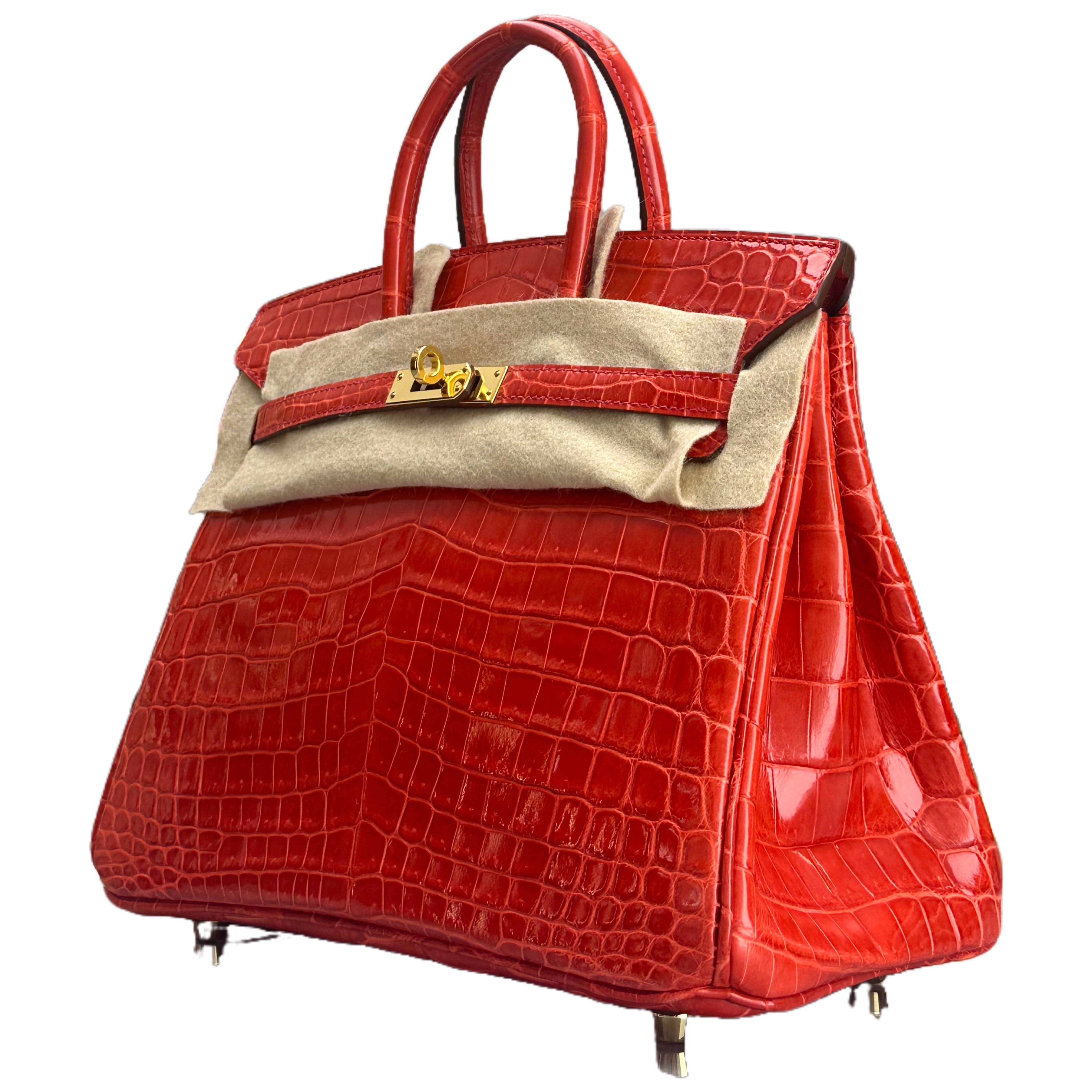 Hermès Birkin 25 Braise Shiny Alligator GHW Square P Stamp