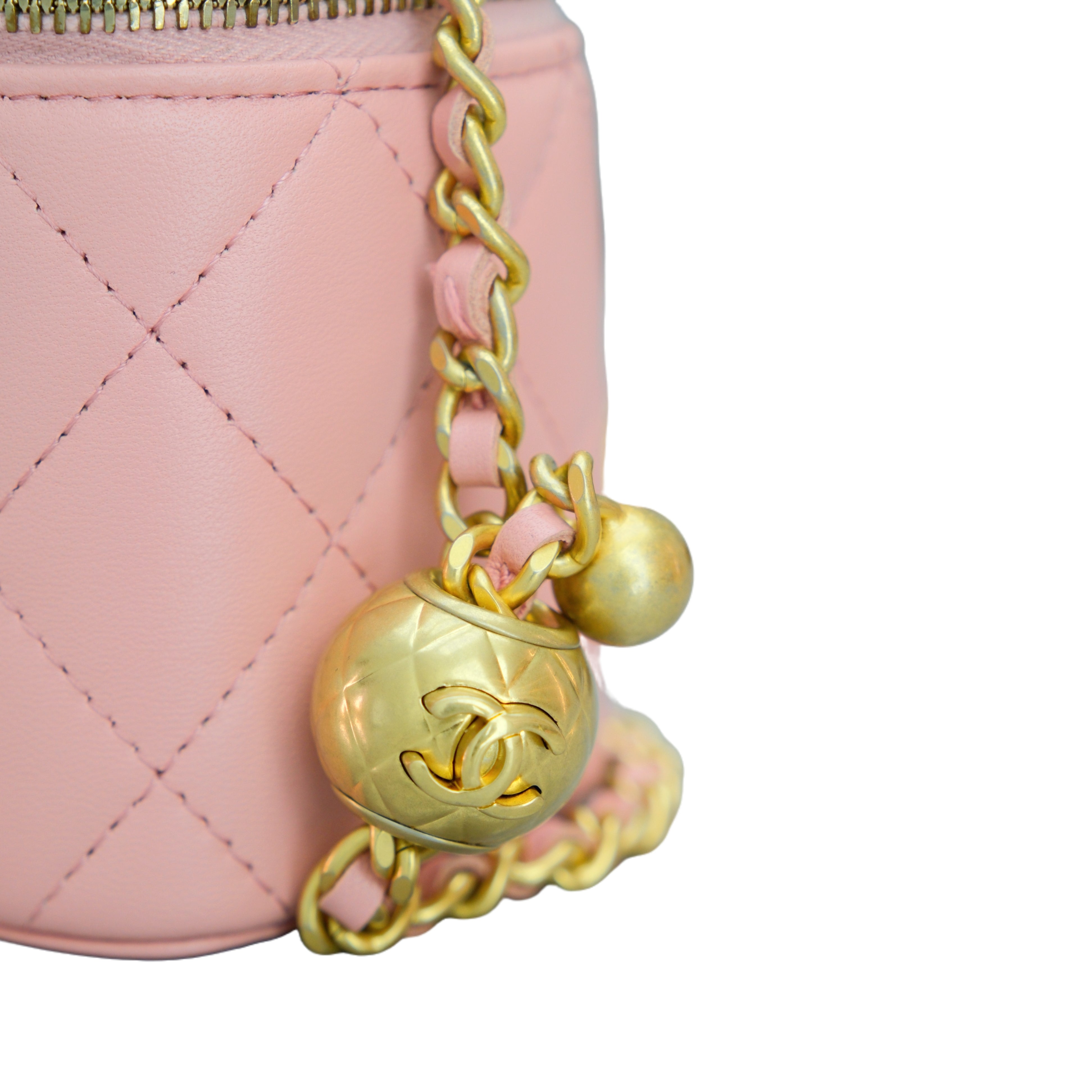 CHANEL MINI Vanity Case with Pearl Crush Clutch with Chain （Pink Caviar)