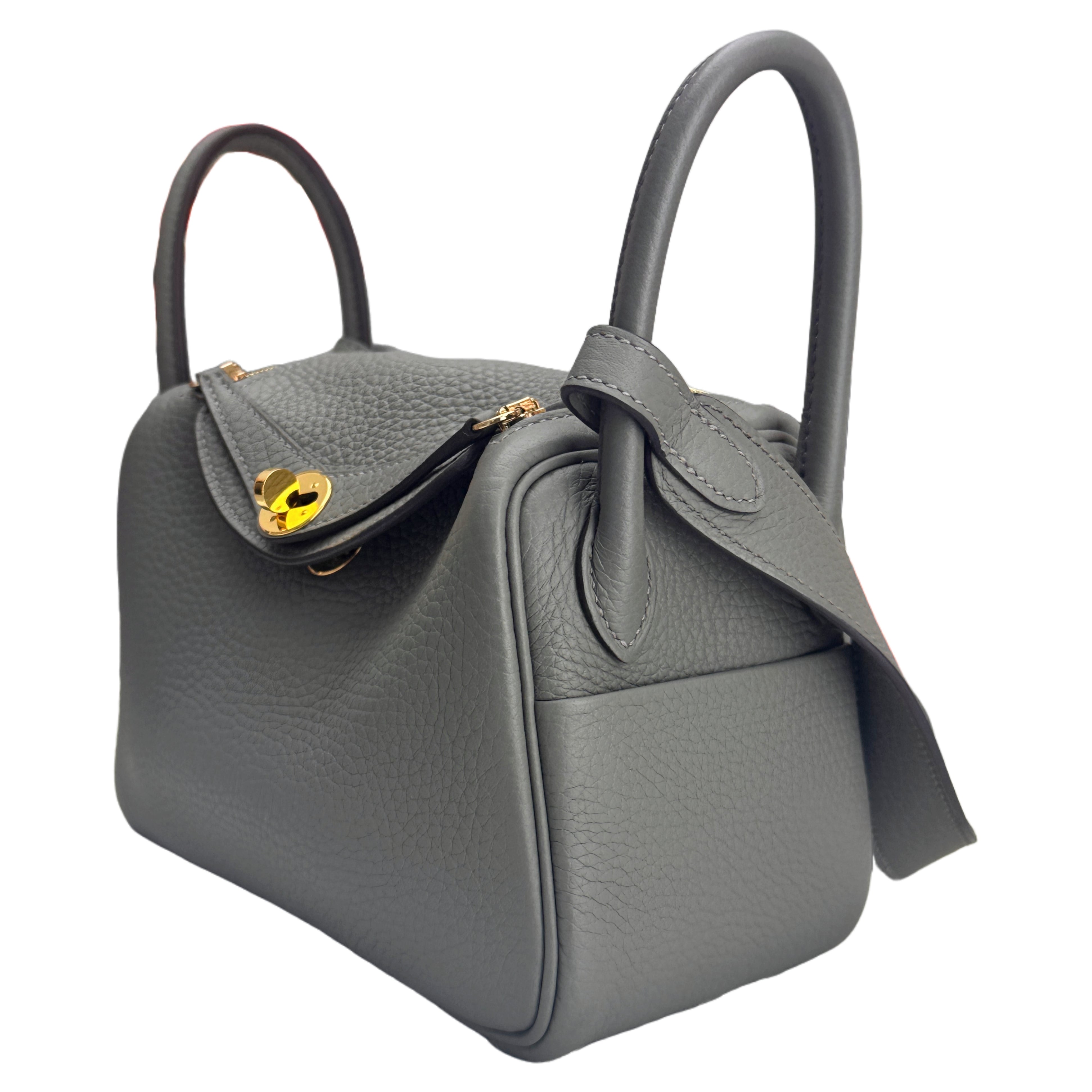 Hermès Mini Lindy Gris Meyer Taurillon Clemence (Grey)