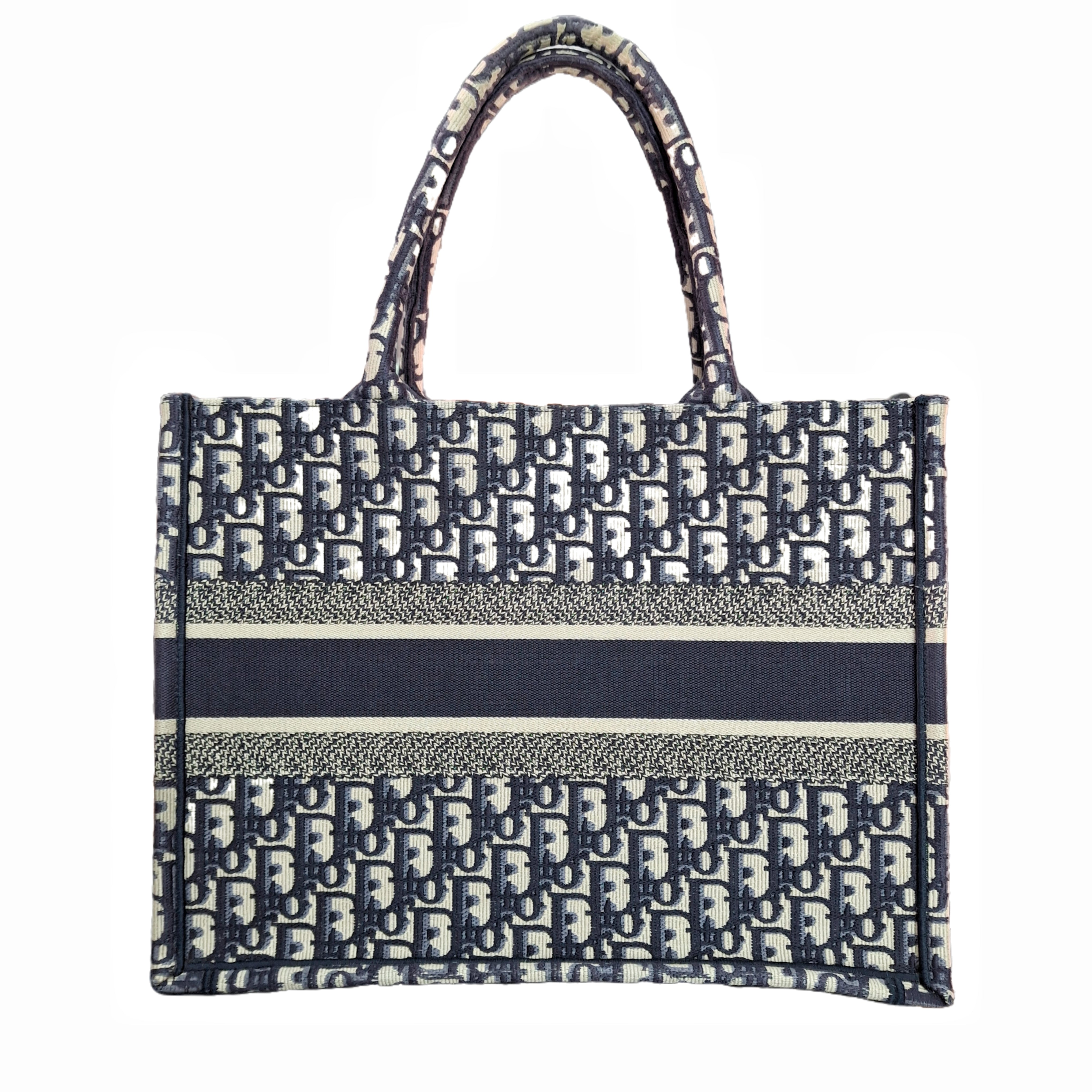 CHRISTIAN DIOR Medium Dior Book Tote in Dior Oblique Embroidery (Blue)