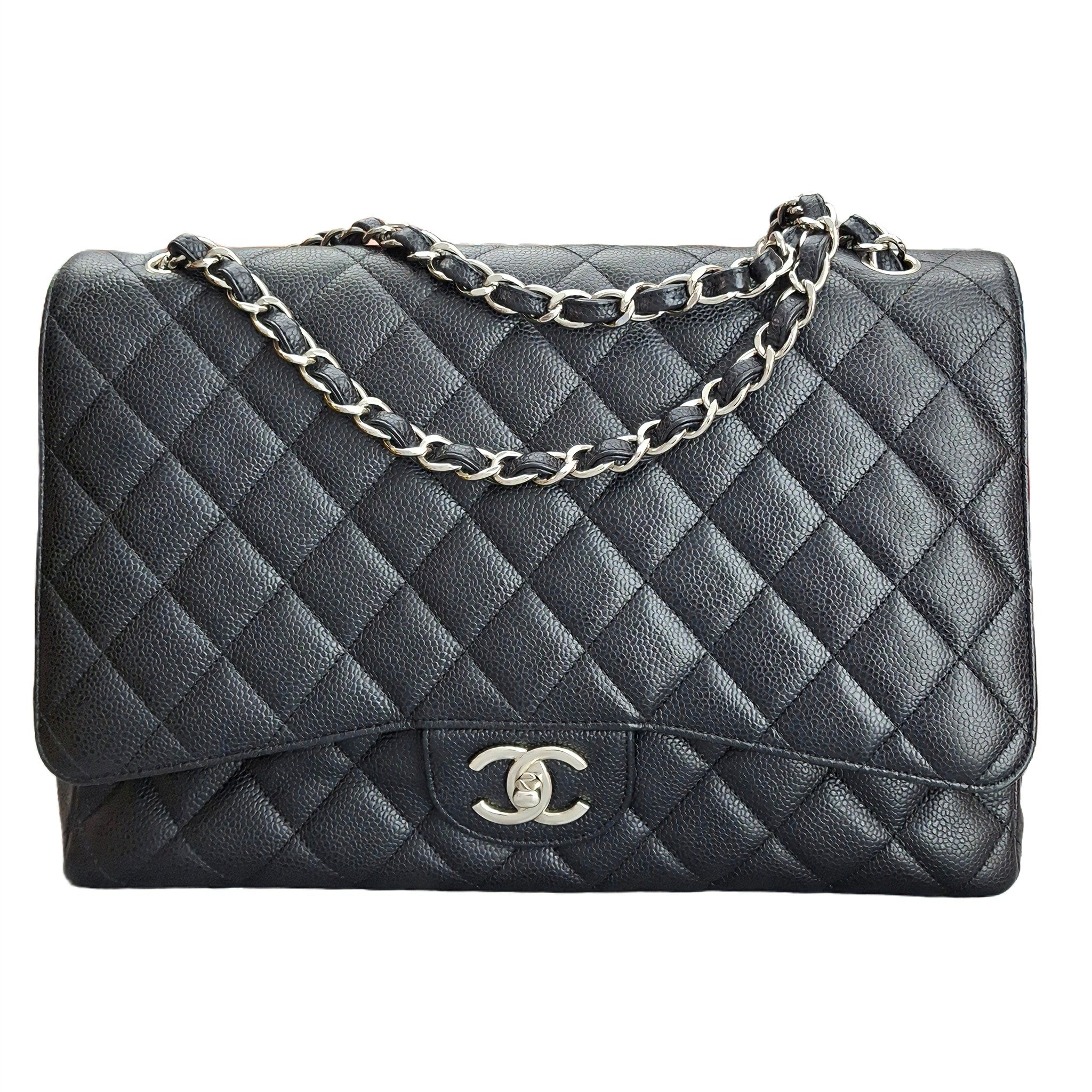 CHANEL Classic Double Flap Maxi Black Calfskin