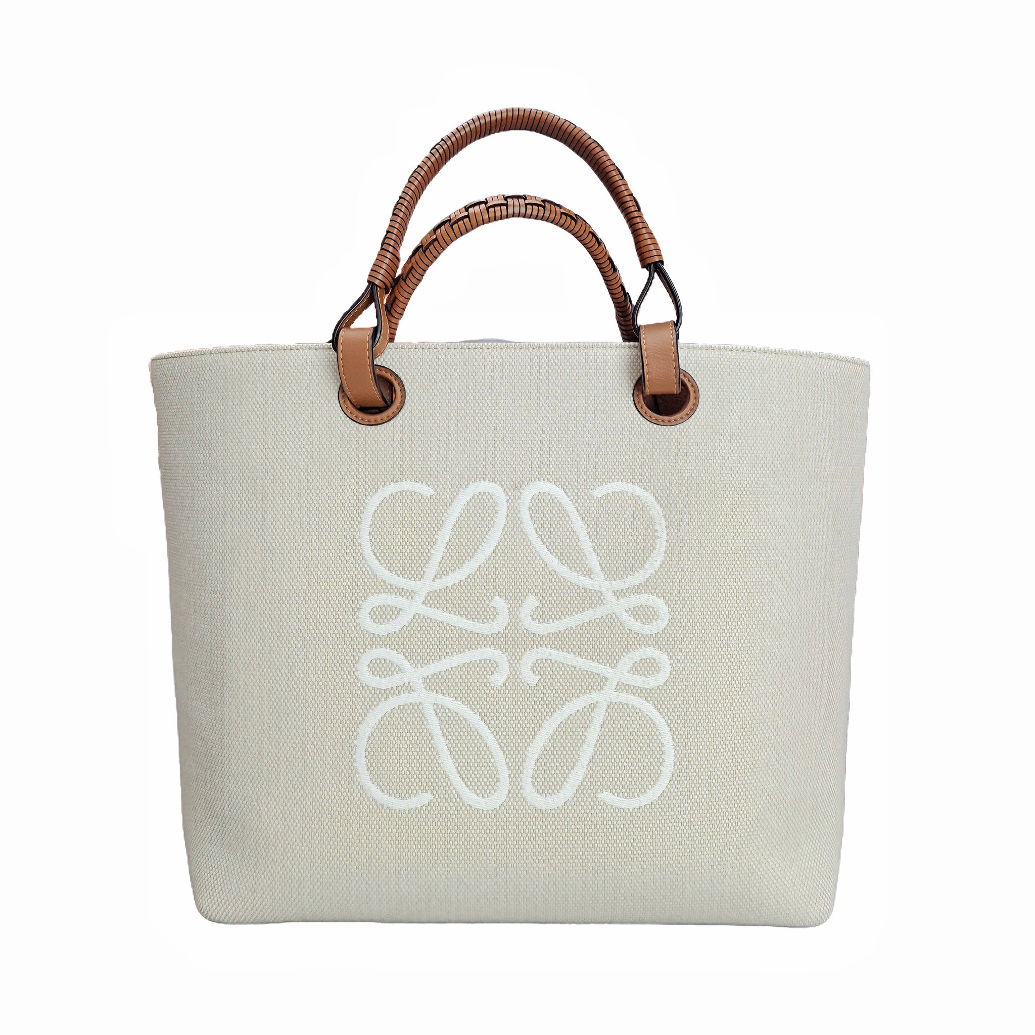 Loewe Anagram Medium Leather-Trimmed Embroidered Canvas Tote